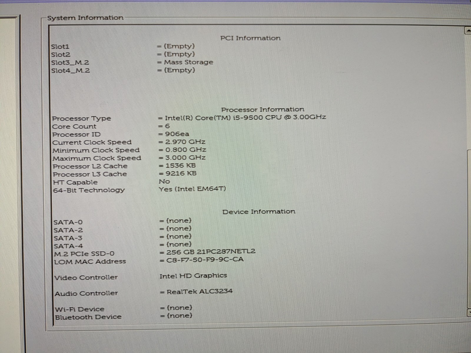 DELL OptiPlex 5070 i5-9500 3.00 GHz16GB RAM 256 GB M.2 Intel(R) UHD Graphics 630