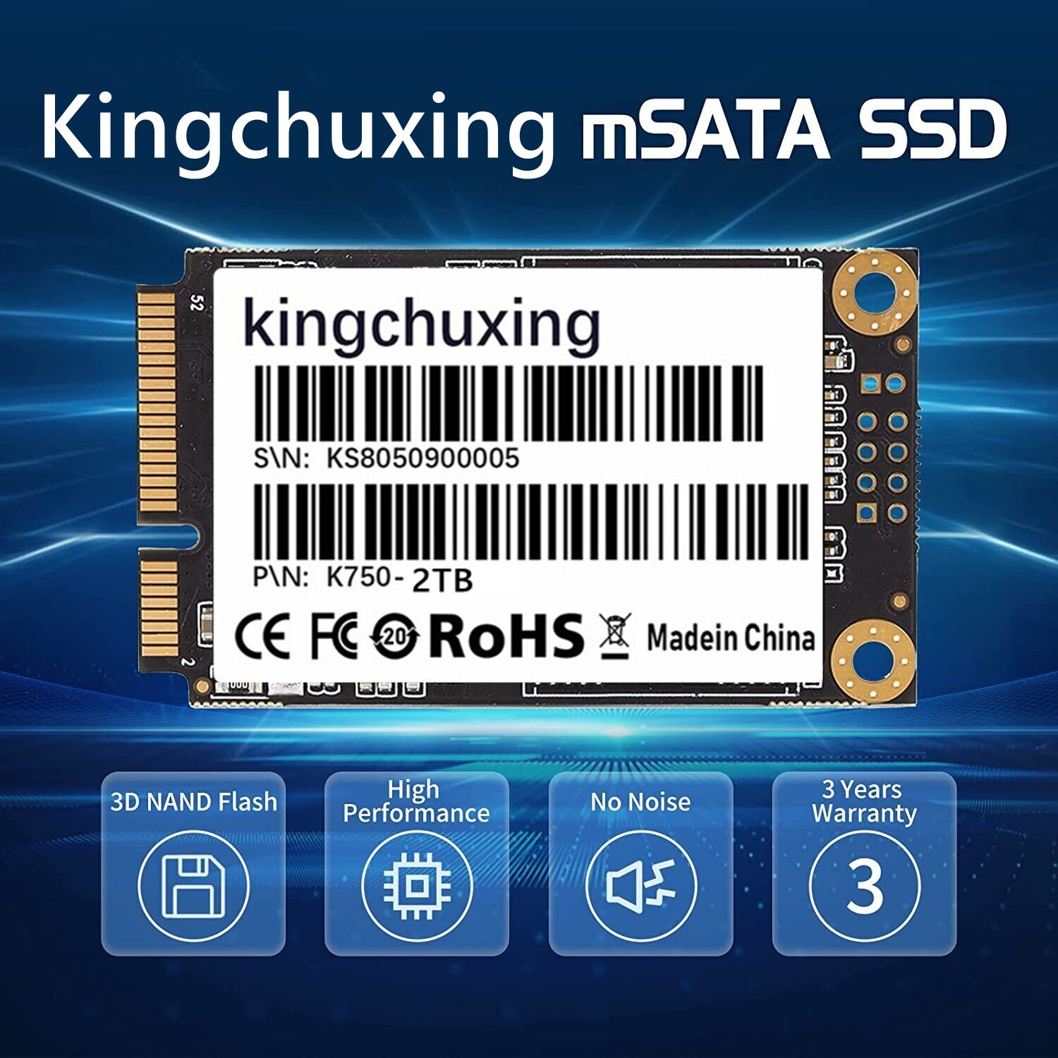 Kingchuxing 2TB mSATA III SSD Internal Solid State Hard Drives Laptop 550MB/s