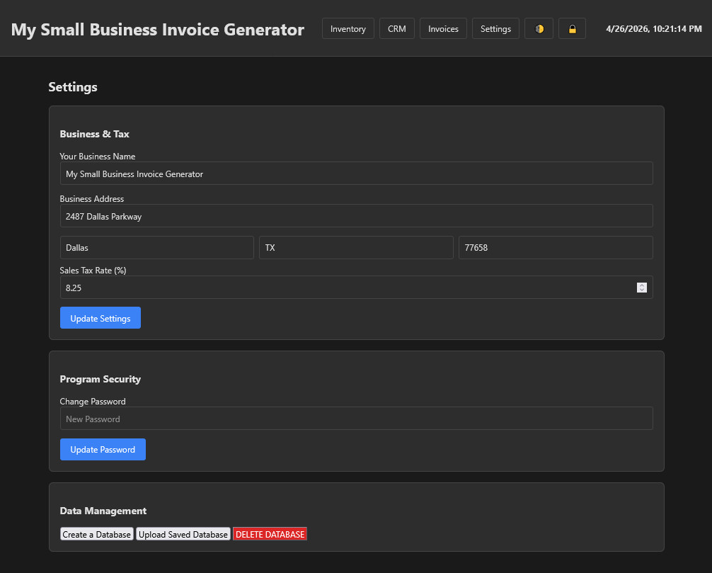 Universal O.S. – Small Business Invoice Generator, CRM and Inventory Management