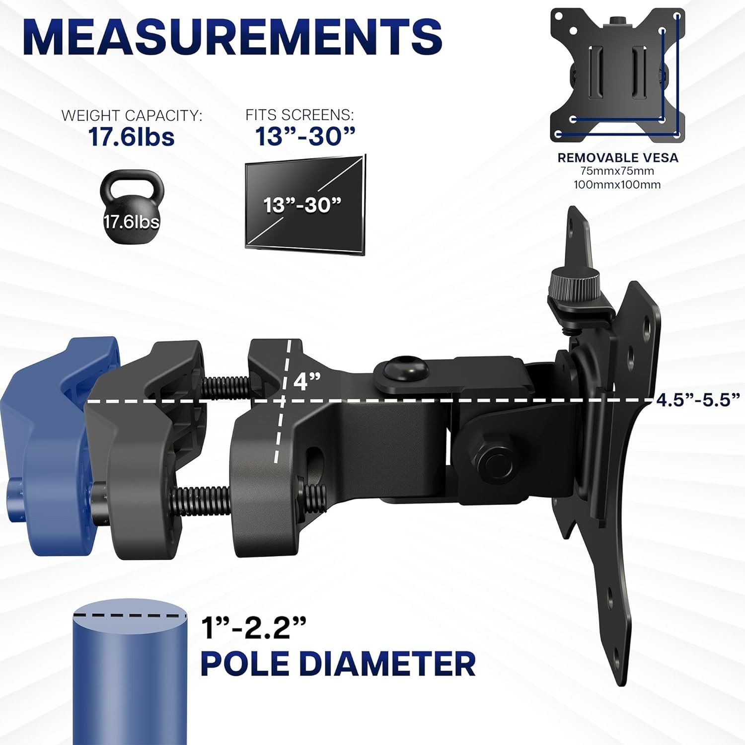 Steel Universal Bracket Pole Mount with Removable 75mm and 100mm VESA Plate, …