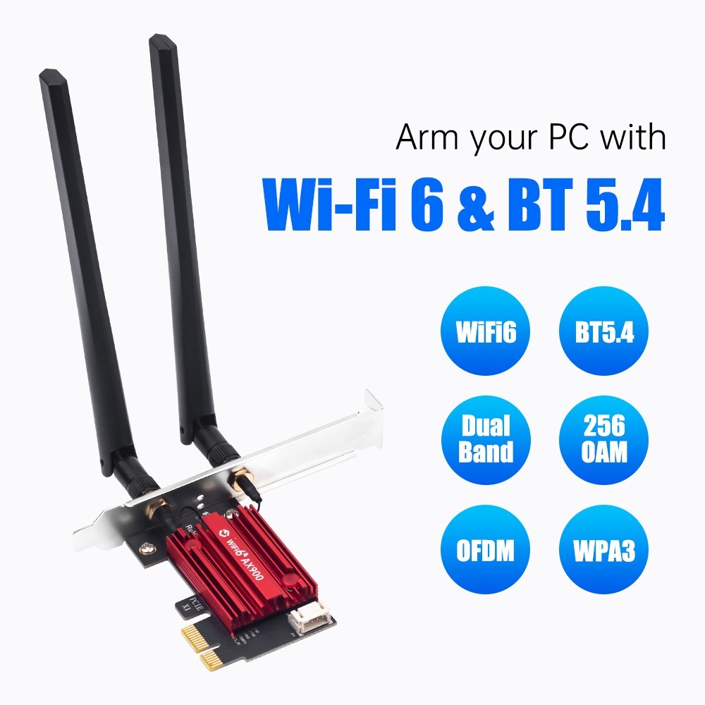 AX900 WiFi 6 PCIe Card for Desktop Dual-Band 900Mbps BT5.4 Wireless Adapter
