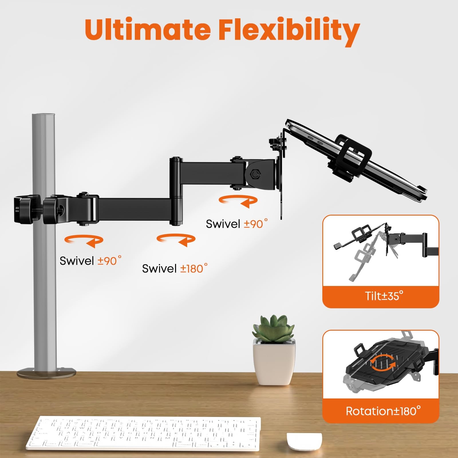 Laptop Pole Mount Tray – Universal Full Motion Arm Holder with Removable 75mm…