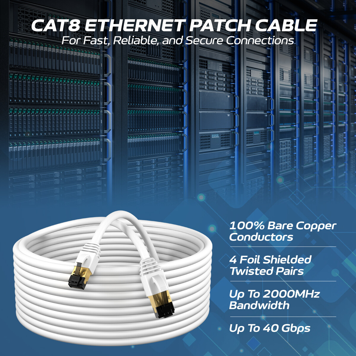 CAT8 Yellow SFTP Ethernet Cable 40Gbps 2GHz Copper LAN Wire 0.5FT-75FT Multi LOT