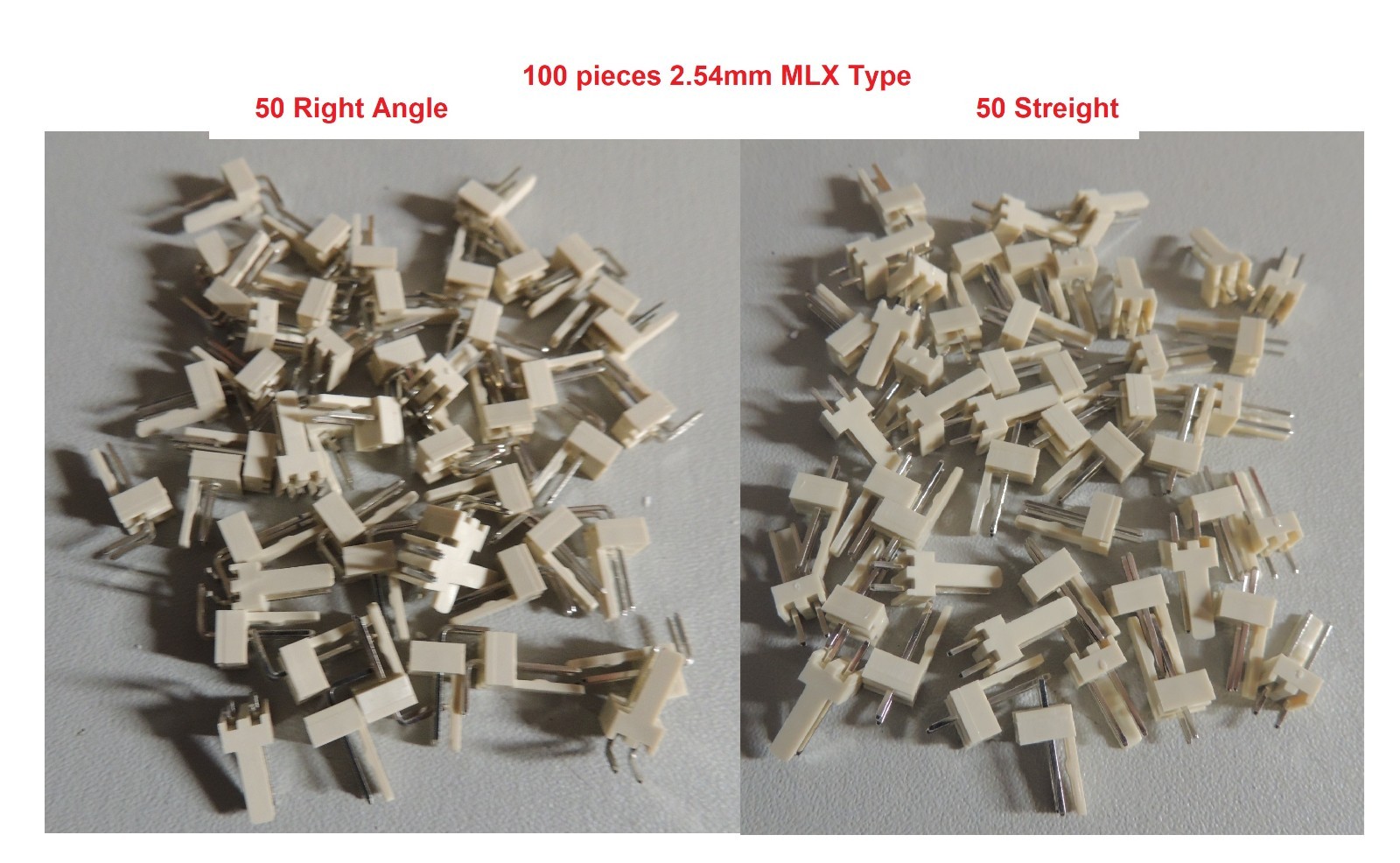 100 pcs (2pks of 50) 1 pk of Right Angle 1 pk Streight 2 pin Male MLX 2.54 mm