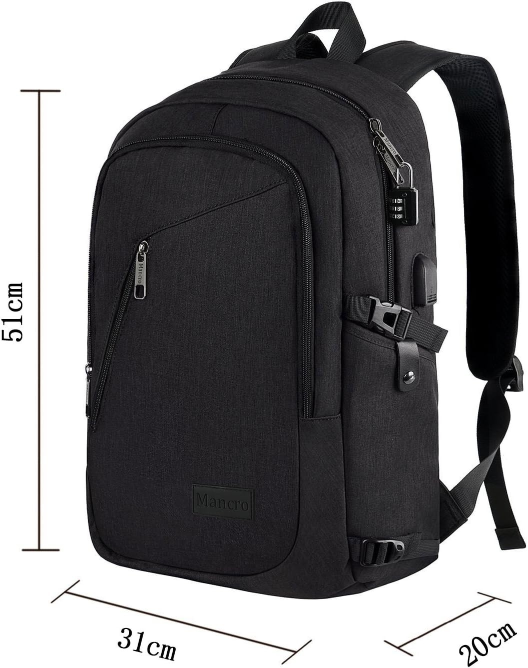 Mancro Business Laptop Backpack Anti Theft Slim Bag Fits 15.6″ Laptop Black NEW