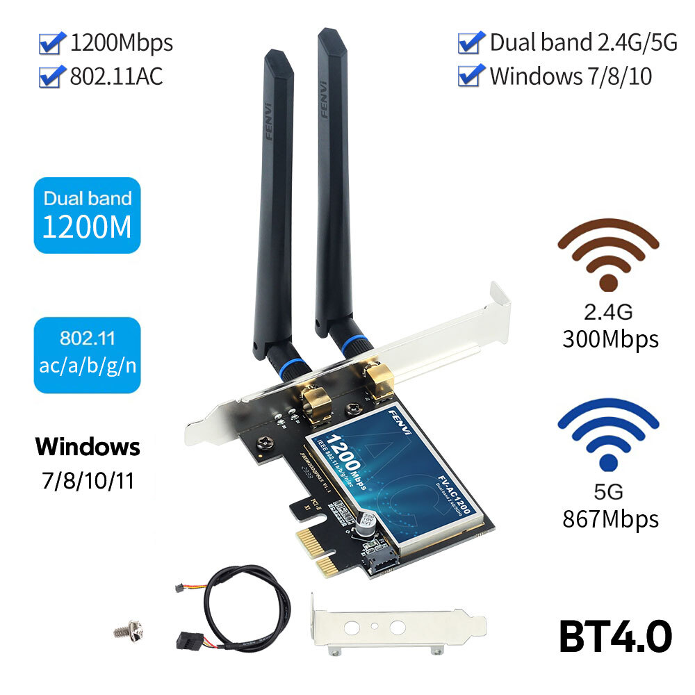 Desktop PC PCI-E WiFi Bluetooth Card 600Mbps Dual Band Wireless Network Adapter