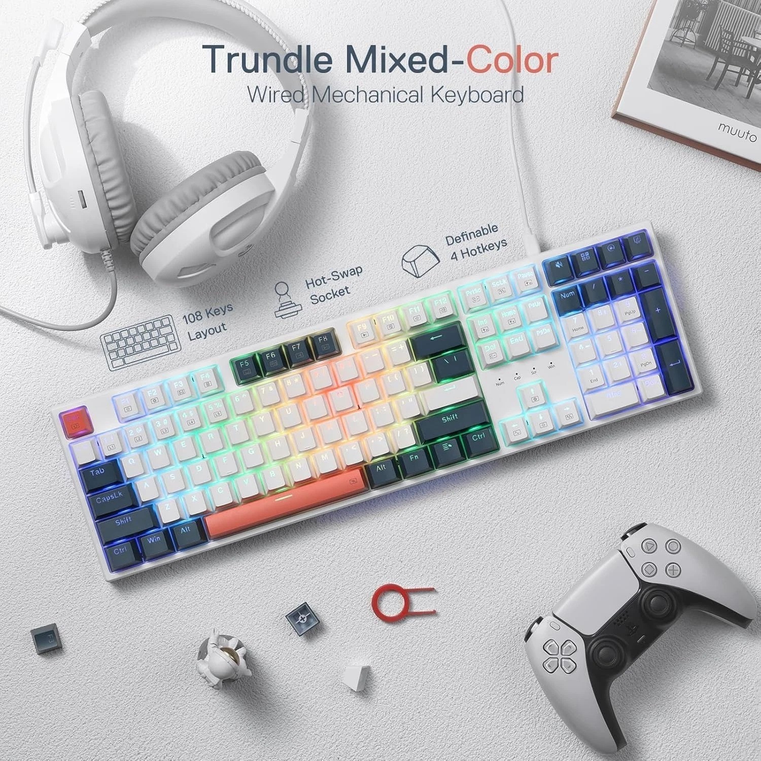 Full Size 108 Keys Mechanical Keyboard with 2 Sets Keycaps