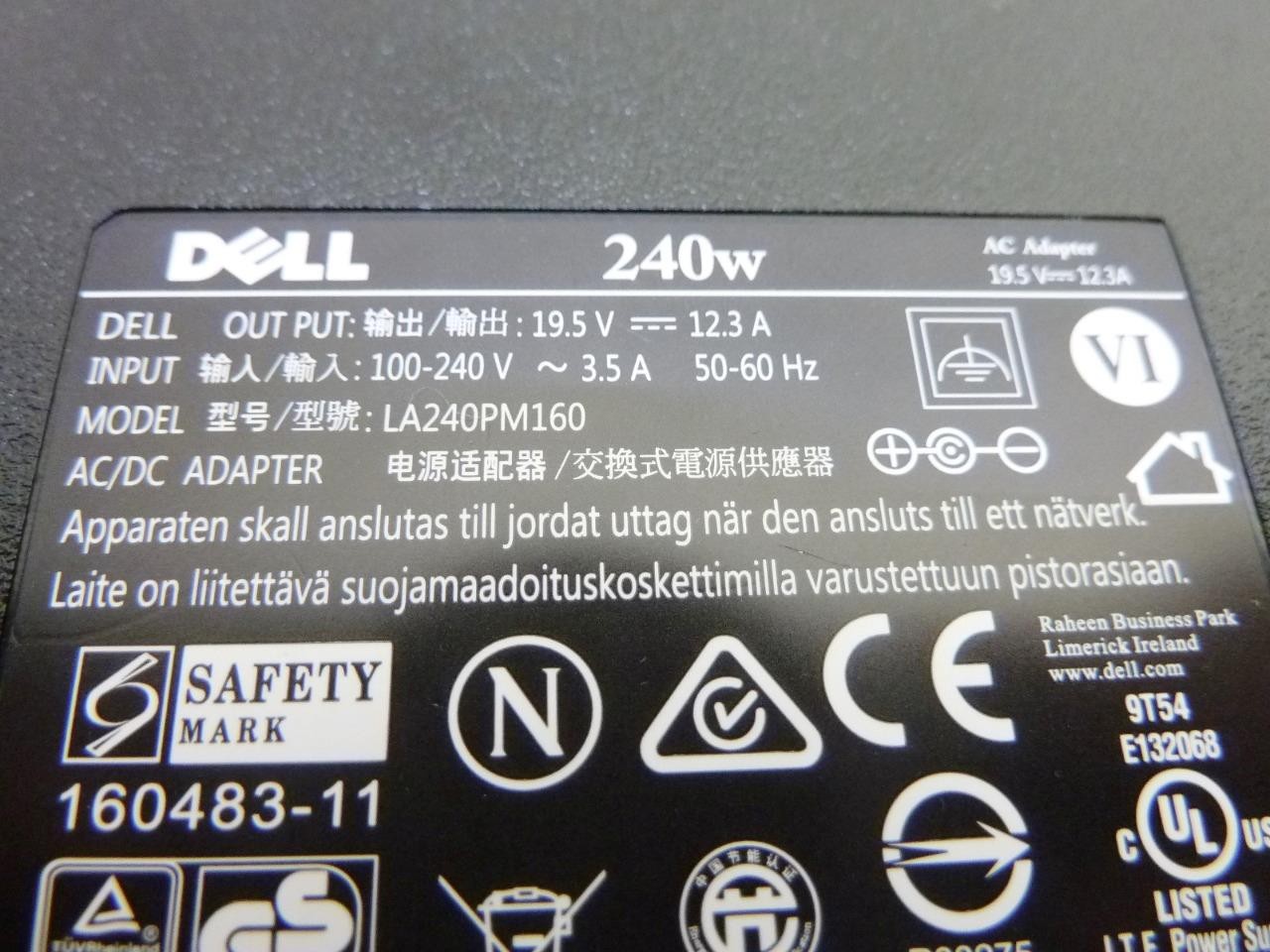 OEM DELL 240W | 19.5V — 12.3A AC Adapter/Power Supply | LA240PM160 | GA240PE1 |