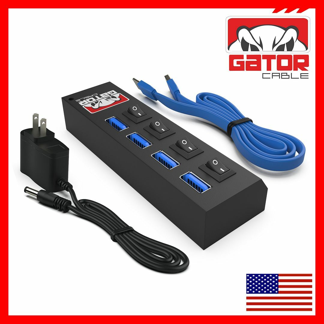 USB 3.0 HUB 4-Port Switch Splitter Charger Adapter Powered for PC Laptop Desktop