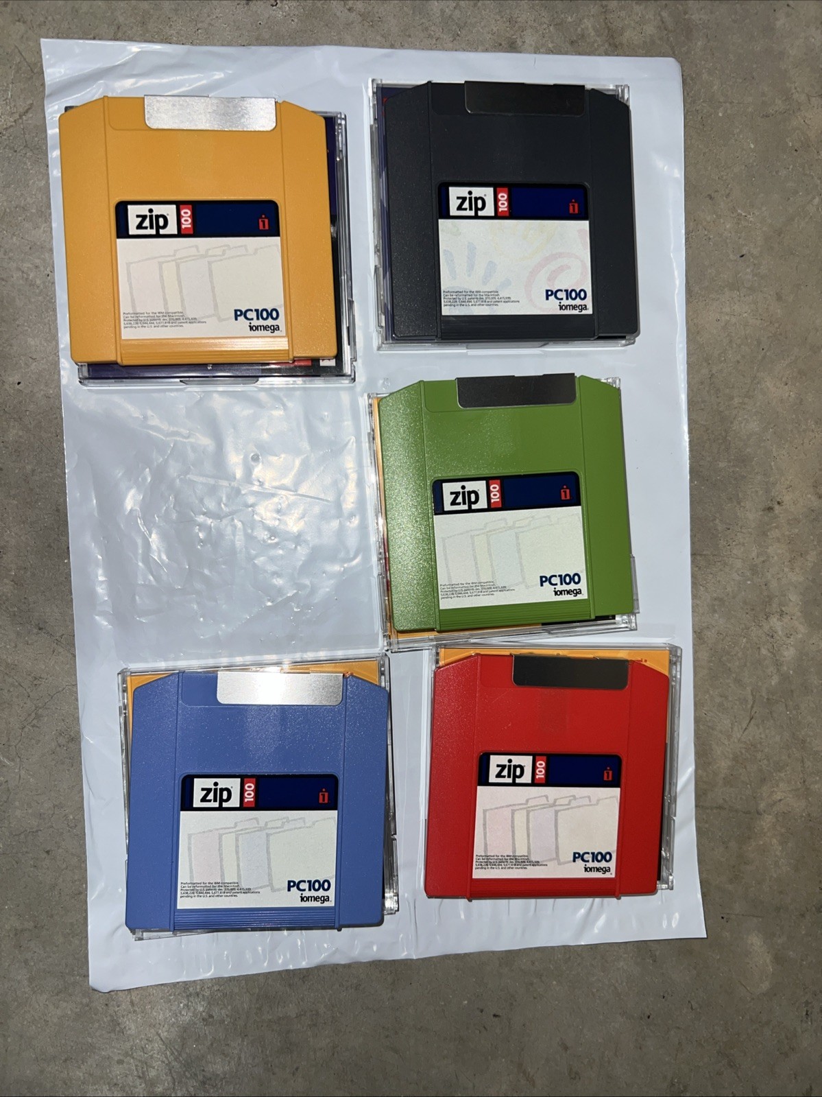 Lot of 5 iomega Zip Disk 100 USED 100MB Storage Capacity Blank Mac Or PC Format