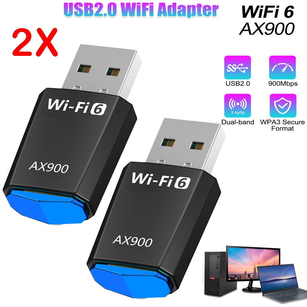 2Pcs USB WiFi 6 Adapter 802.11ax 900Mbps Dual Band 5Ghz Wireless Network Dongle