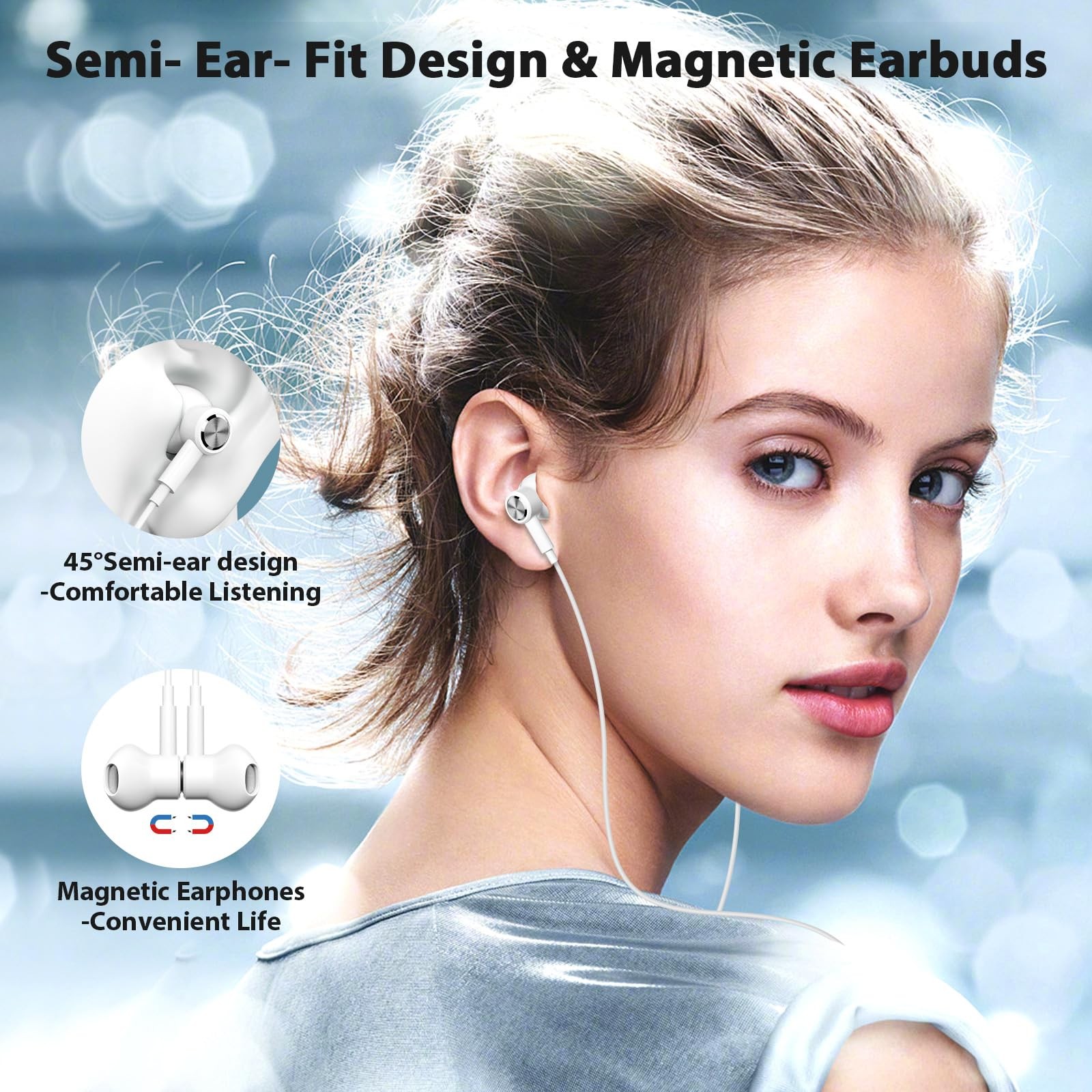 Wired Earbuds 3. 5mm Headphone w/Microphone Volume Control – White