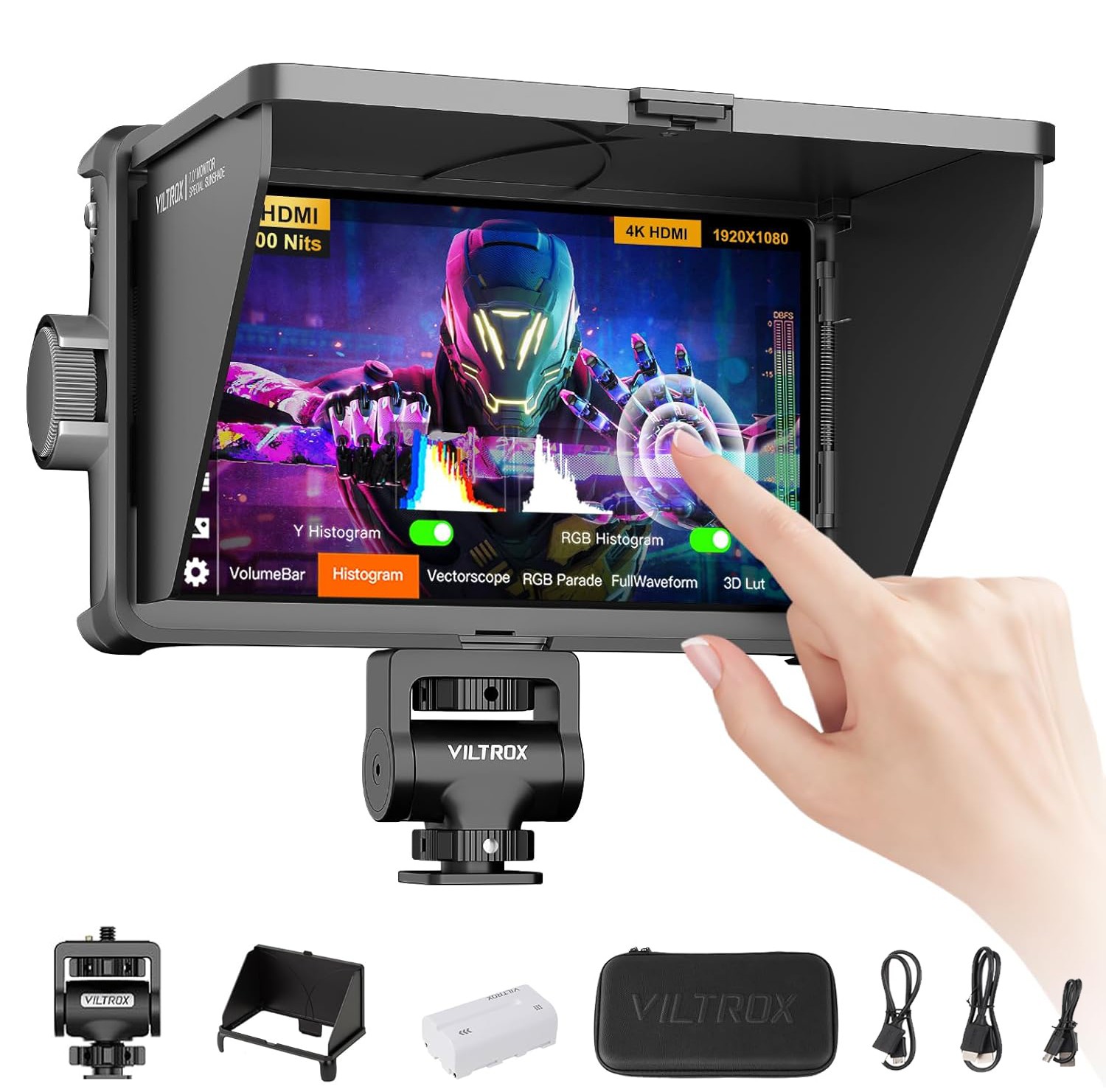 Viltrox DC-A1 7″ 2800nits Camera Monitor 4K HDMI In/Loop Out with Sunshade Hood
