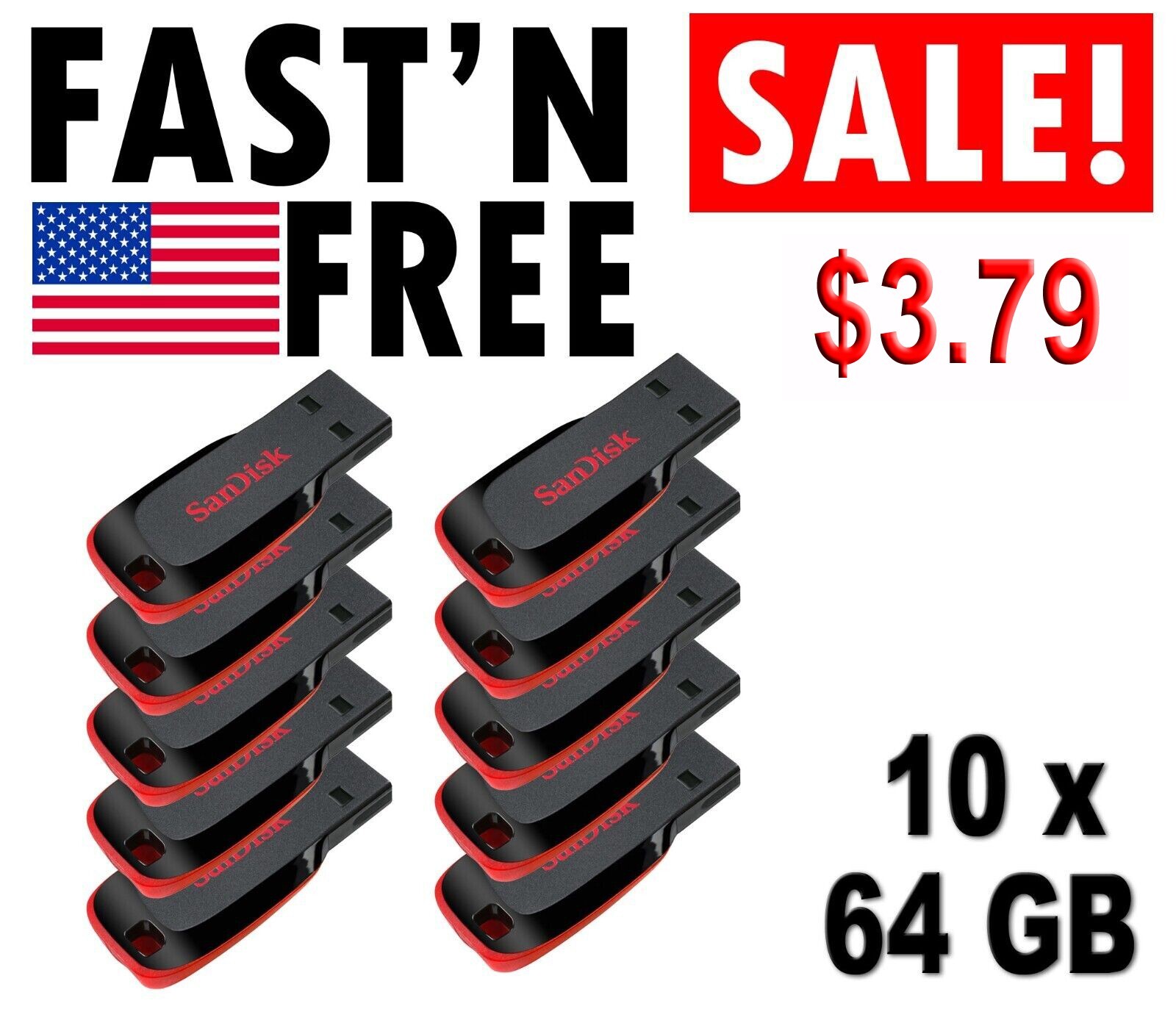 LOT 10x SanDisk SDCZ50-064G 64GB Cruzer Blade USB Flash Drive 64 GB 10 x 64G