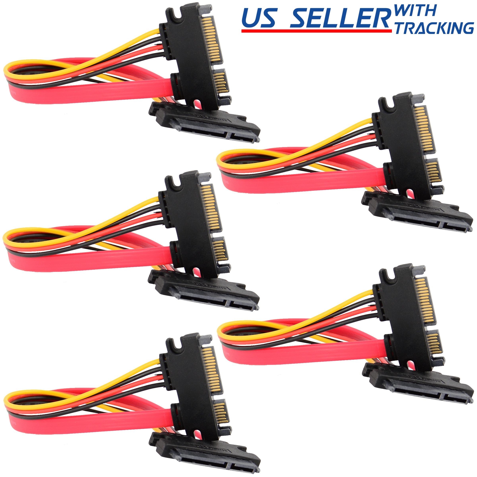 (5-pack) 15+7 Pin SATA HDD Extension Cable Data+Power Male to Female, 11″ / 28cm