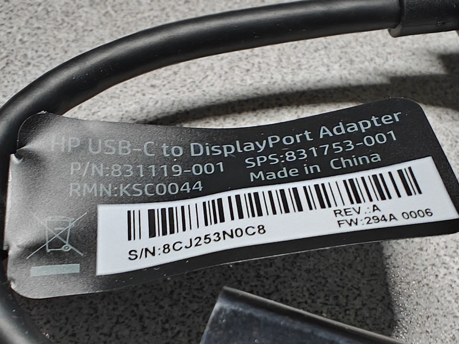 HP USB-C to DisplayPort Adapter Cable 4K@60Hz N9K78AA 831119-001 831753-001 NEW