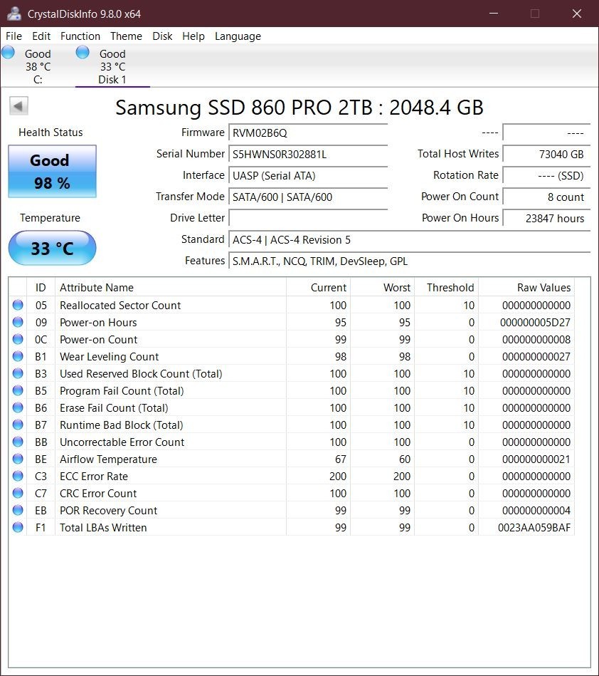 Samsung 860 Pro 2TB SSD (MZ-76P2T0) 3D V-NAND SATA III 6Gb/s 2.5″ 7mm