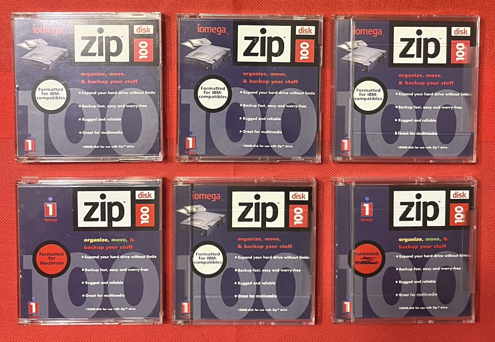 Lot of 6 iomega Zip Disk 100 USED 100MB Storage Capacity Blank Mac Or PC Format