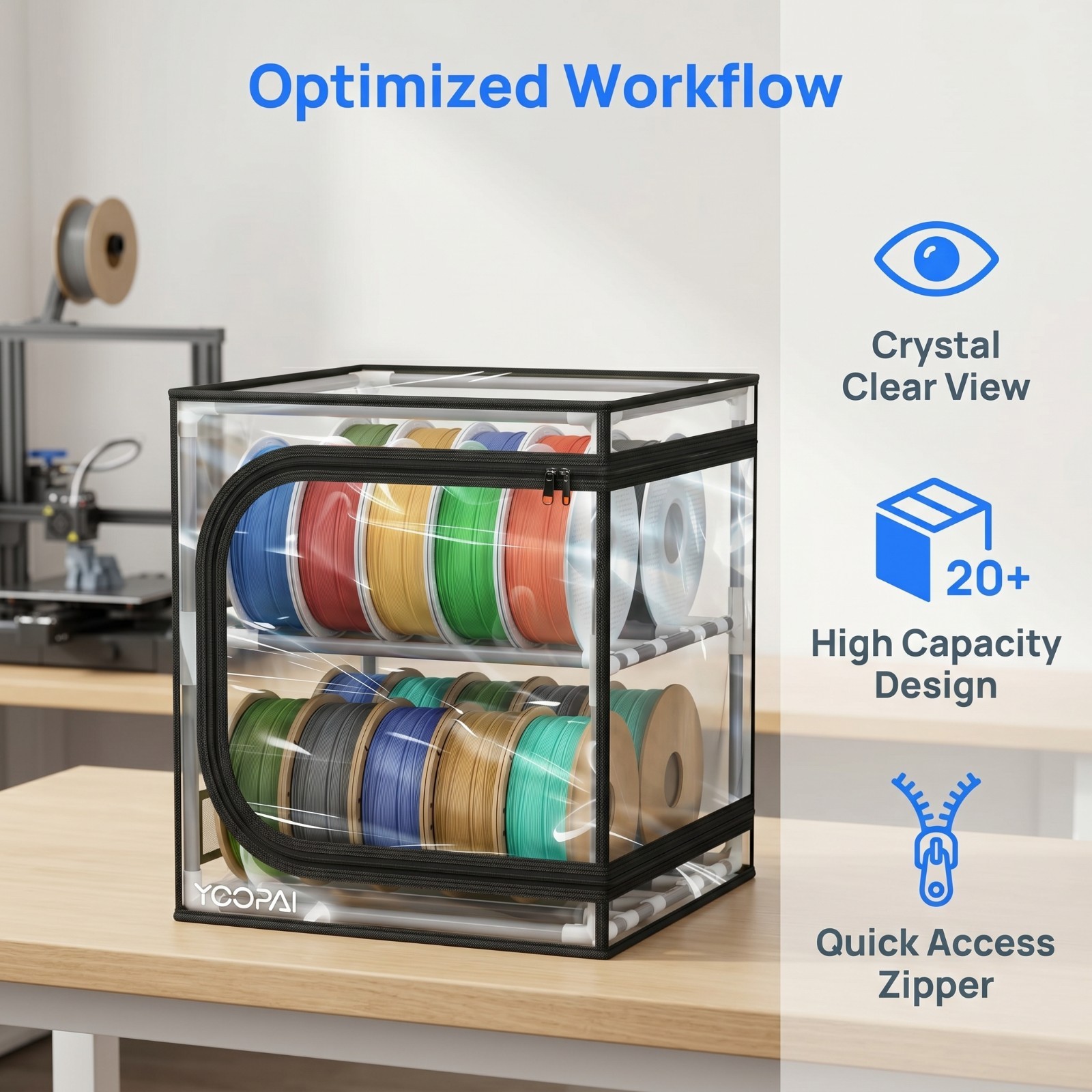 YOOPAI Filament Storage Cover 20 roll Capacity Moisture-proof Transparent Cover