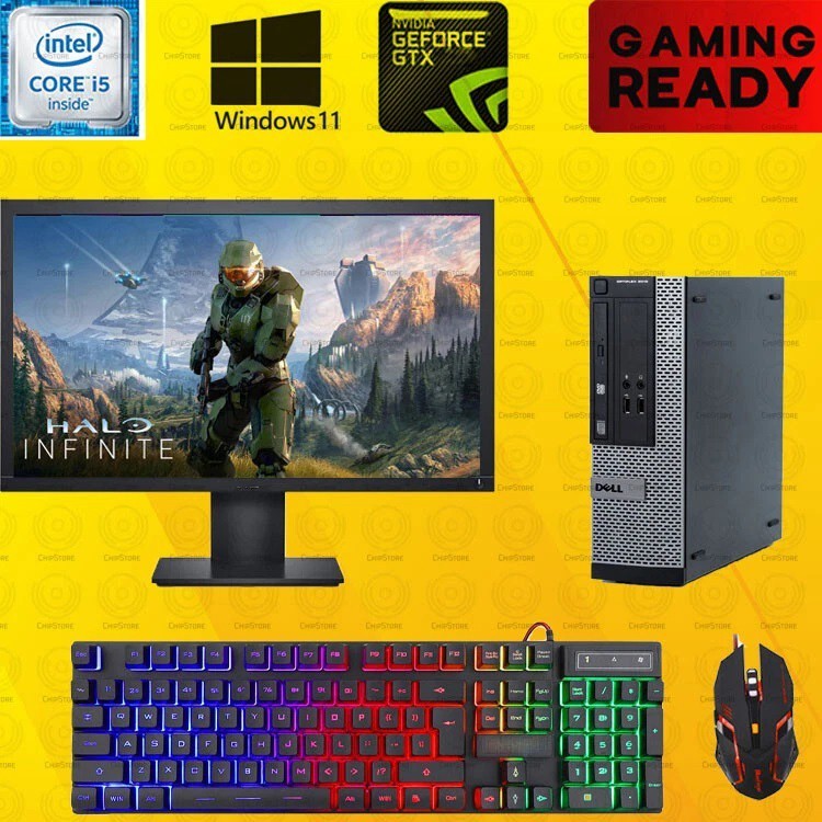 Gaming Dell i5 Desktop PC Computer Nvidia GT 1030 Win11 16G 500gb SSD 22″ LCD