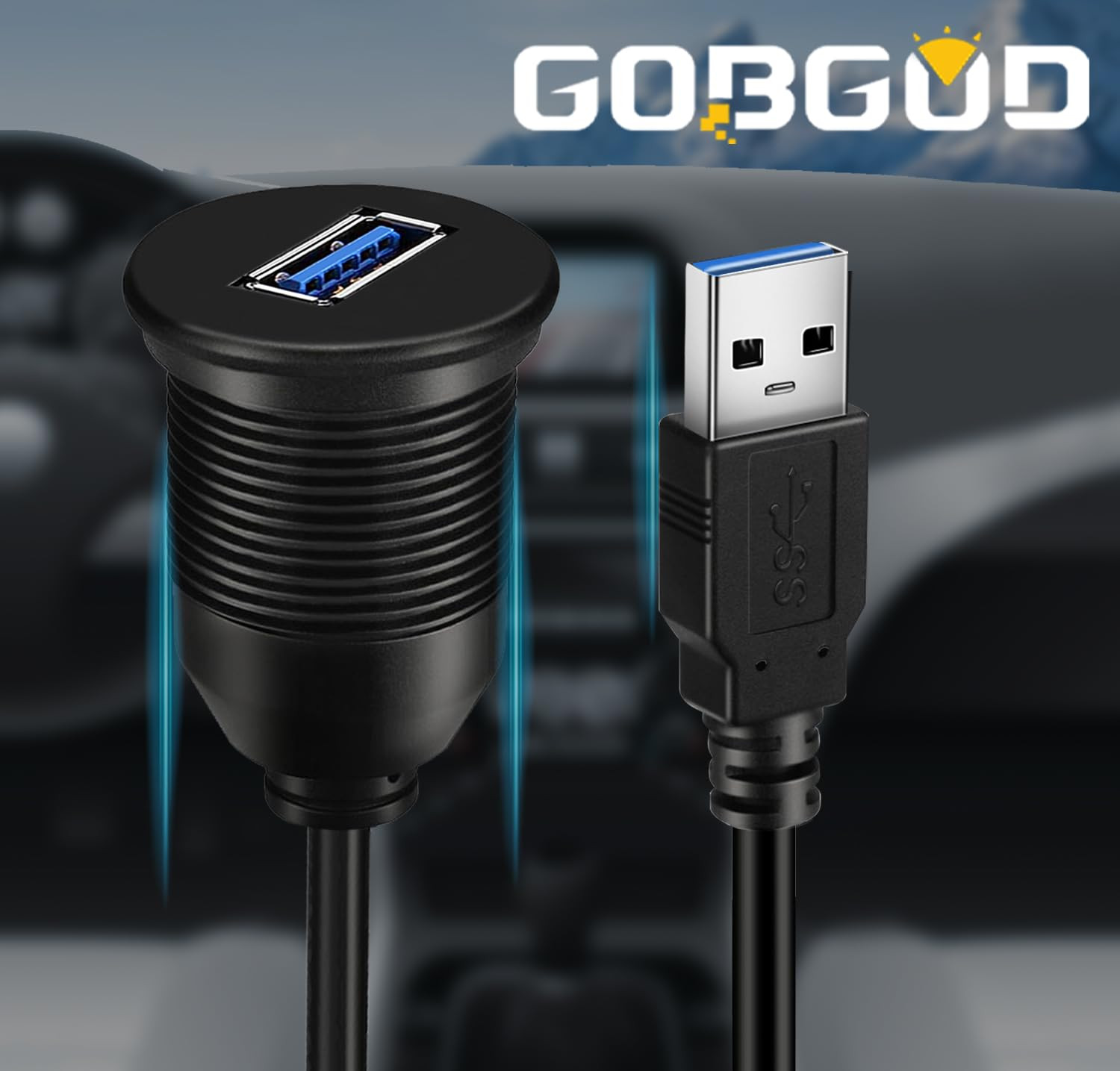 Single Port USB 3.0 Car Flush Mount Cable, USB Dash Mount Adapter Male to Female