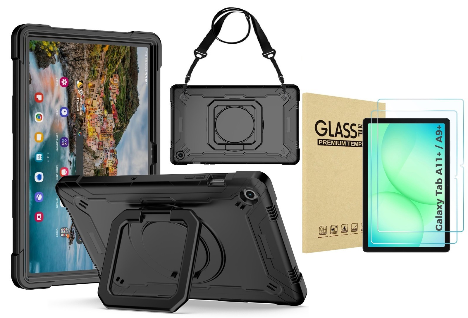 For Samsung Galaxy Tab A11+ Plus Rotating Case with Ring Handle & Shoulder Strap