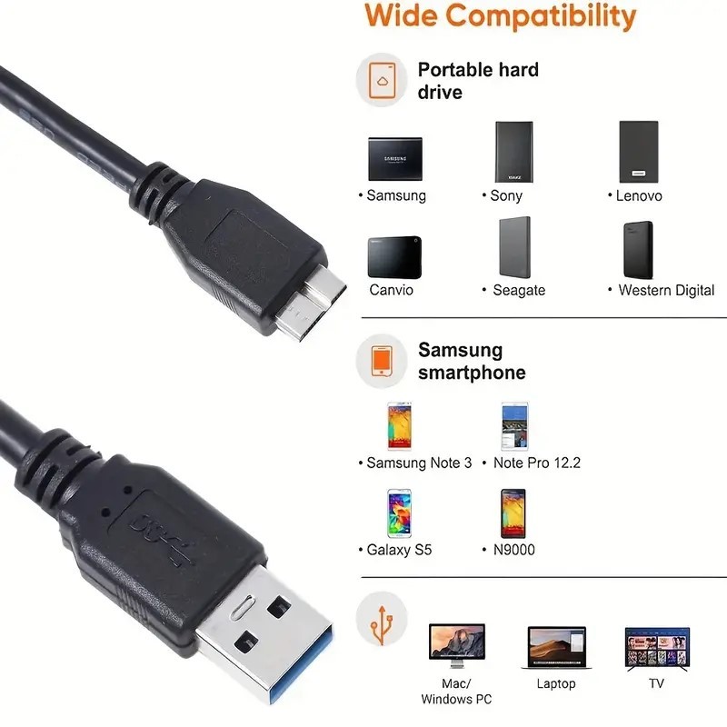 Micro USB 3.0 Cable High Speed Data SYNC For HDD External Hard Drive LOT
