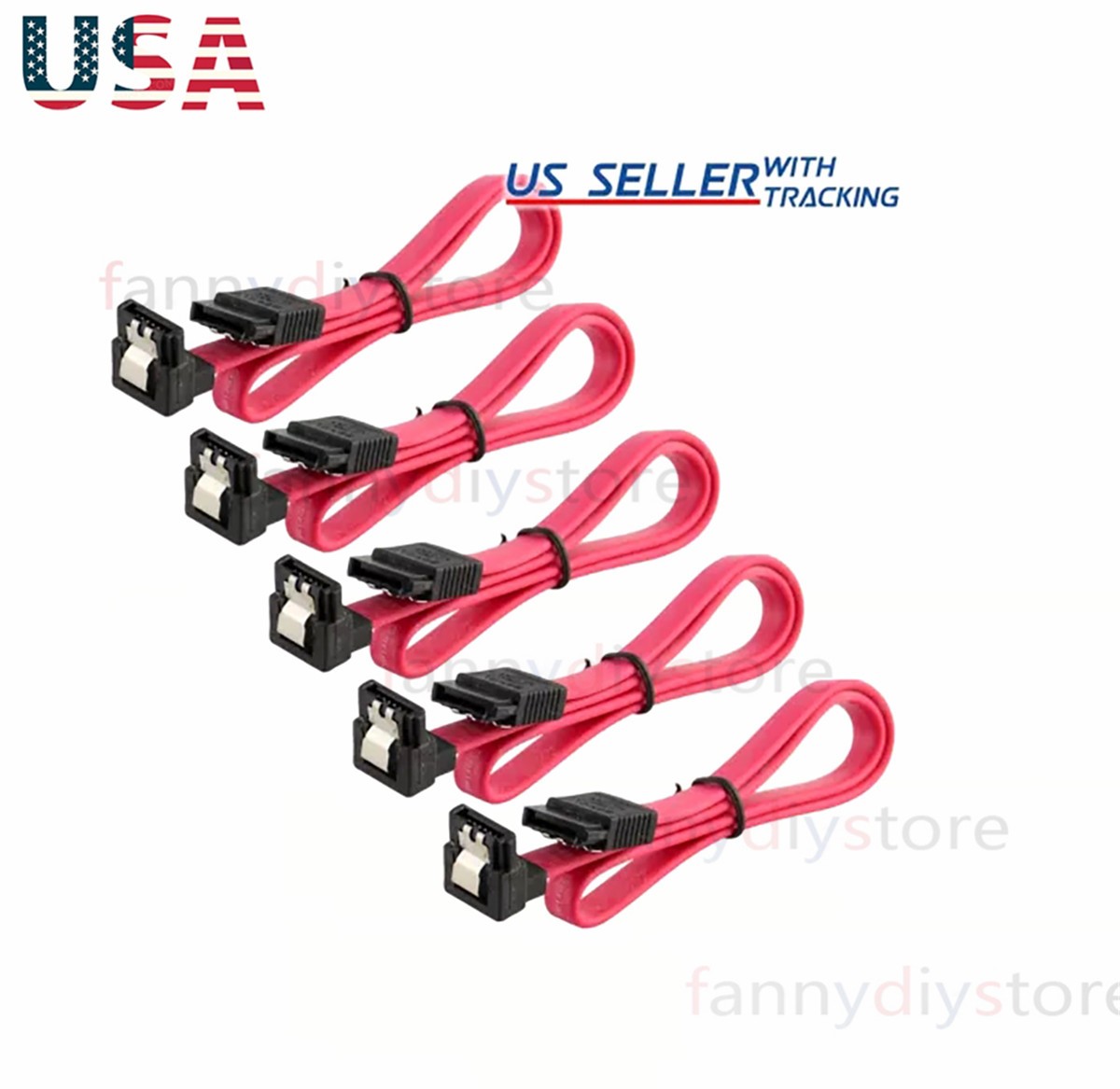 5x 18″ SATA 3.0 Cable SATA3 III 6GB/s Right Angle 90° SSD HDD Hard Drive Red USK