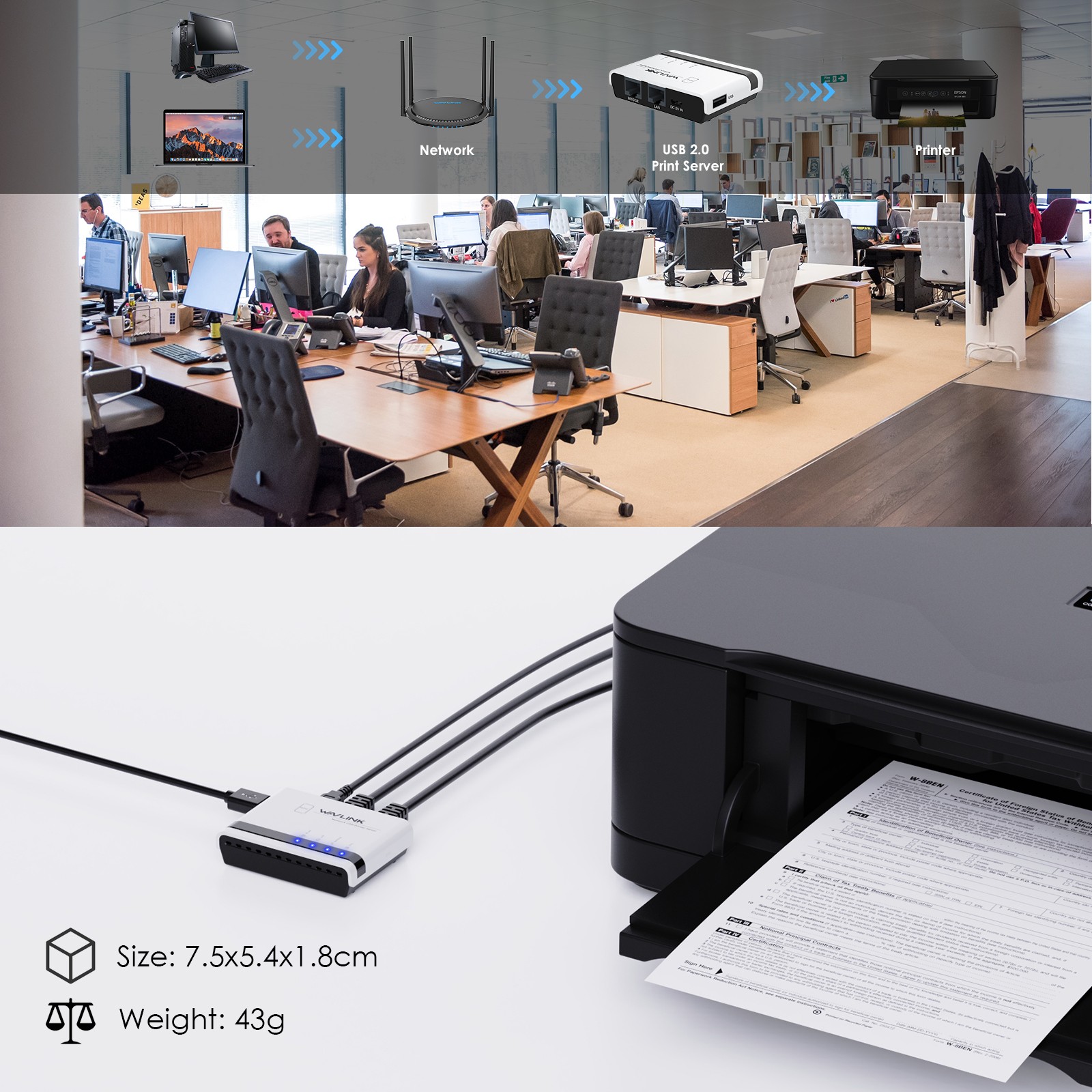 USB 2.0 Network Print Server LAN Print Share Server USB Wireless Print Server
