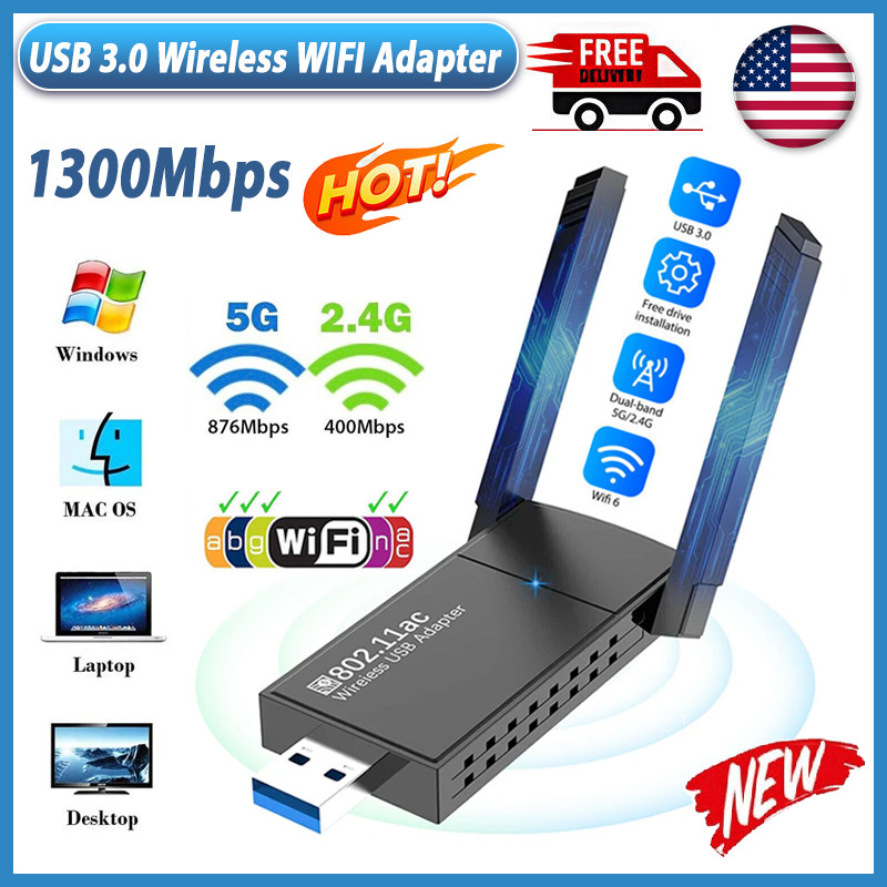 USB 3.0 Wireless WIFI Adapter 1300Mbps Long Range Dongle Dual Band 5Ghz Network