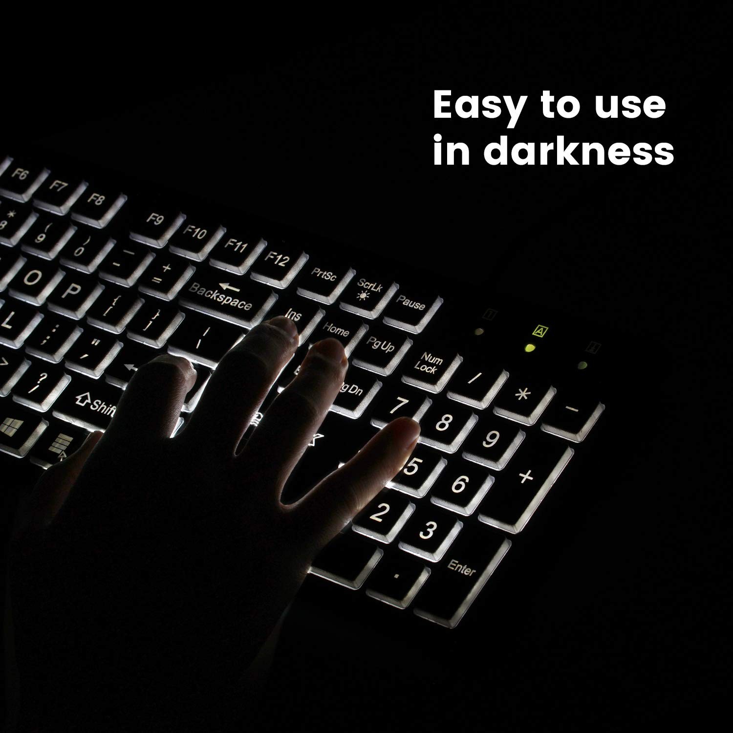 Wired USB Keyboard Backlit Big Print Letters White LED