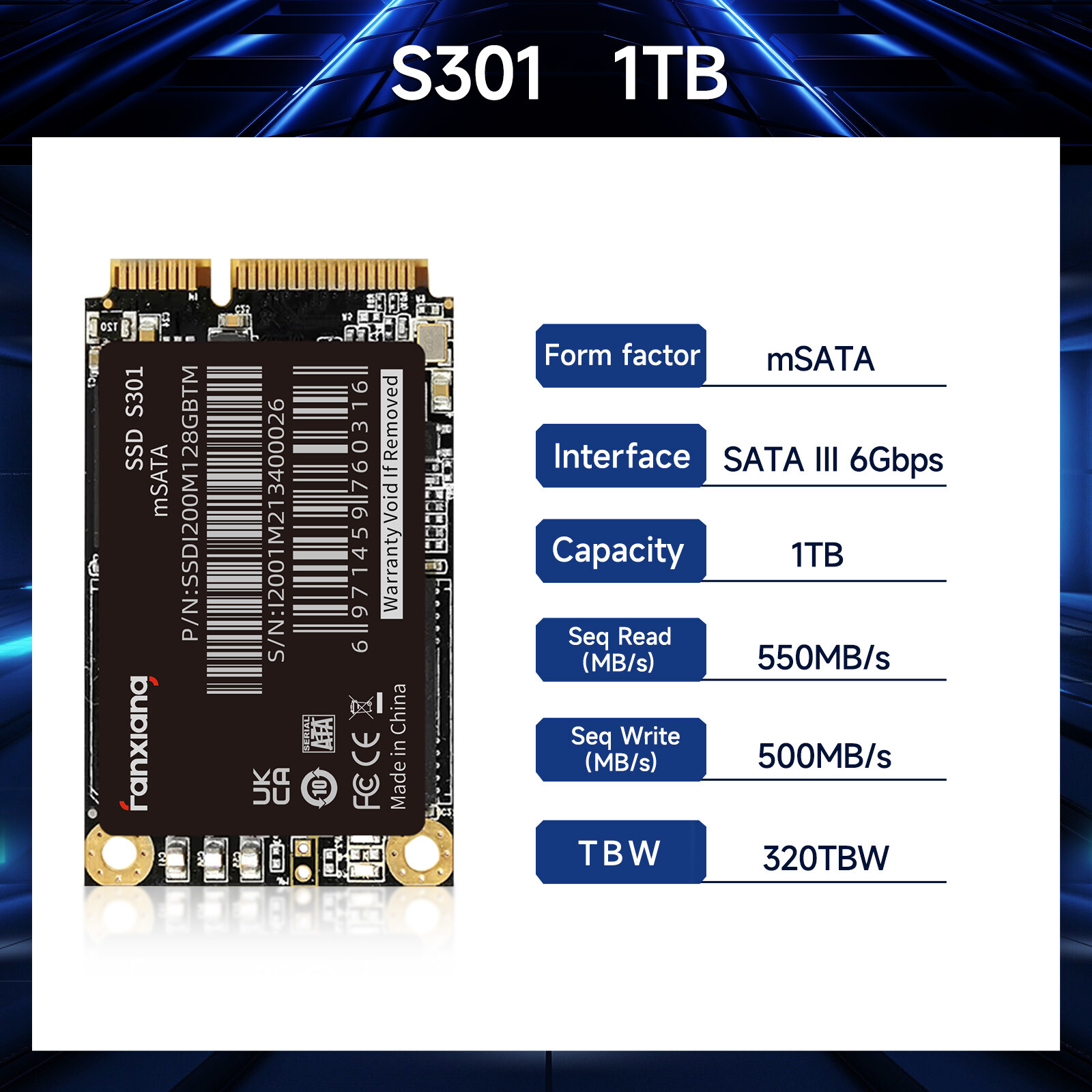 Fanxiang 1TB mSATA SSD Internal Solid State Drive 6Gb/s For PC/ Laptop 550MB/S