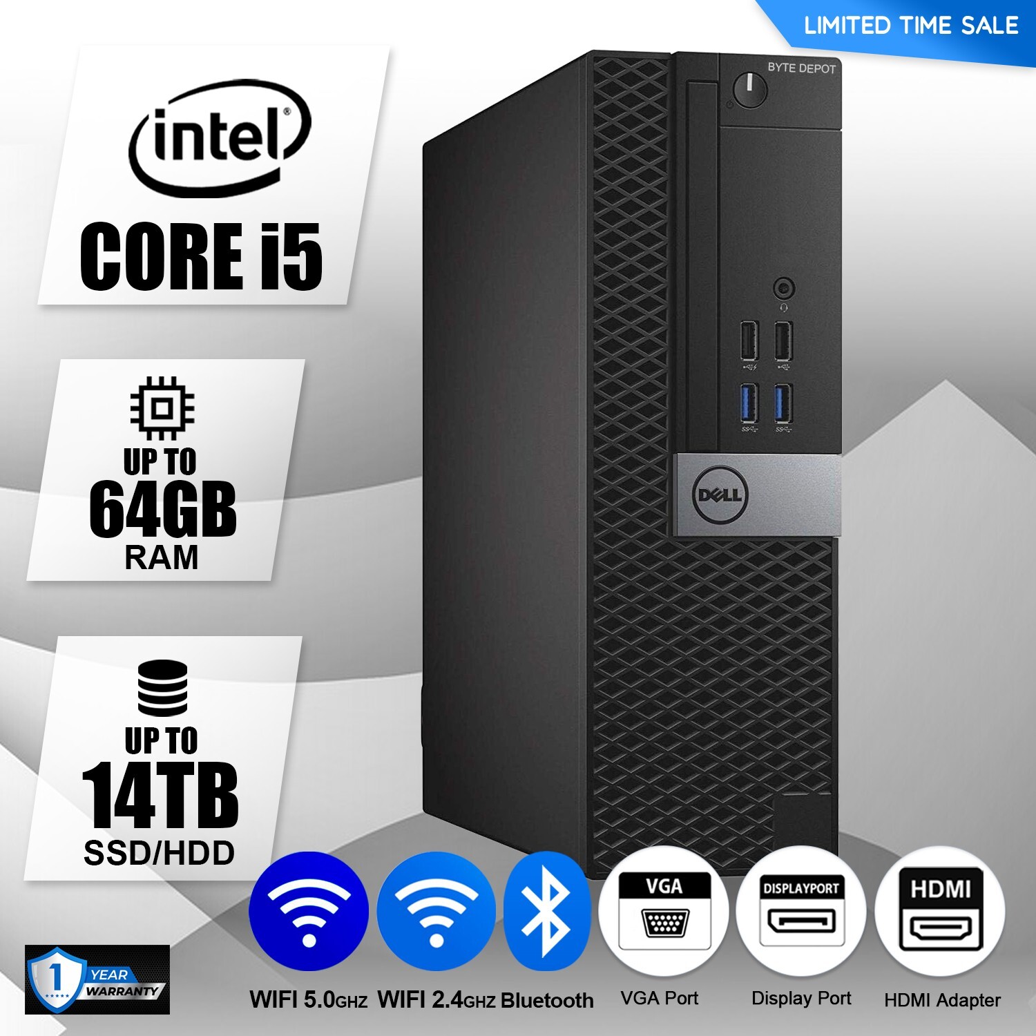 DELL Desktop Computer PC i5,up to 64GB RAM,15TB SSD,Windows 10/11, WIFI,DVD-ROM
