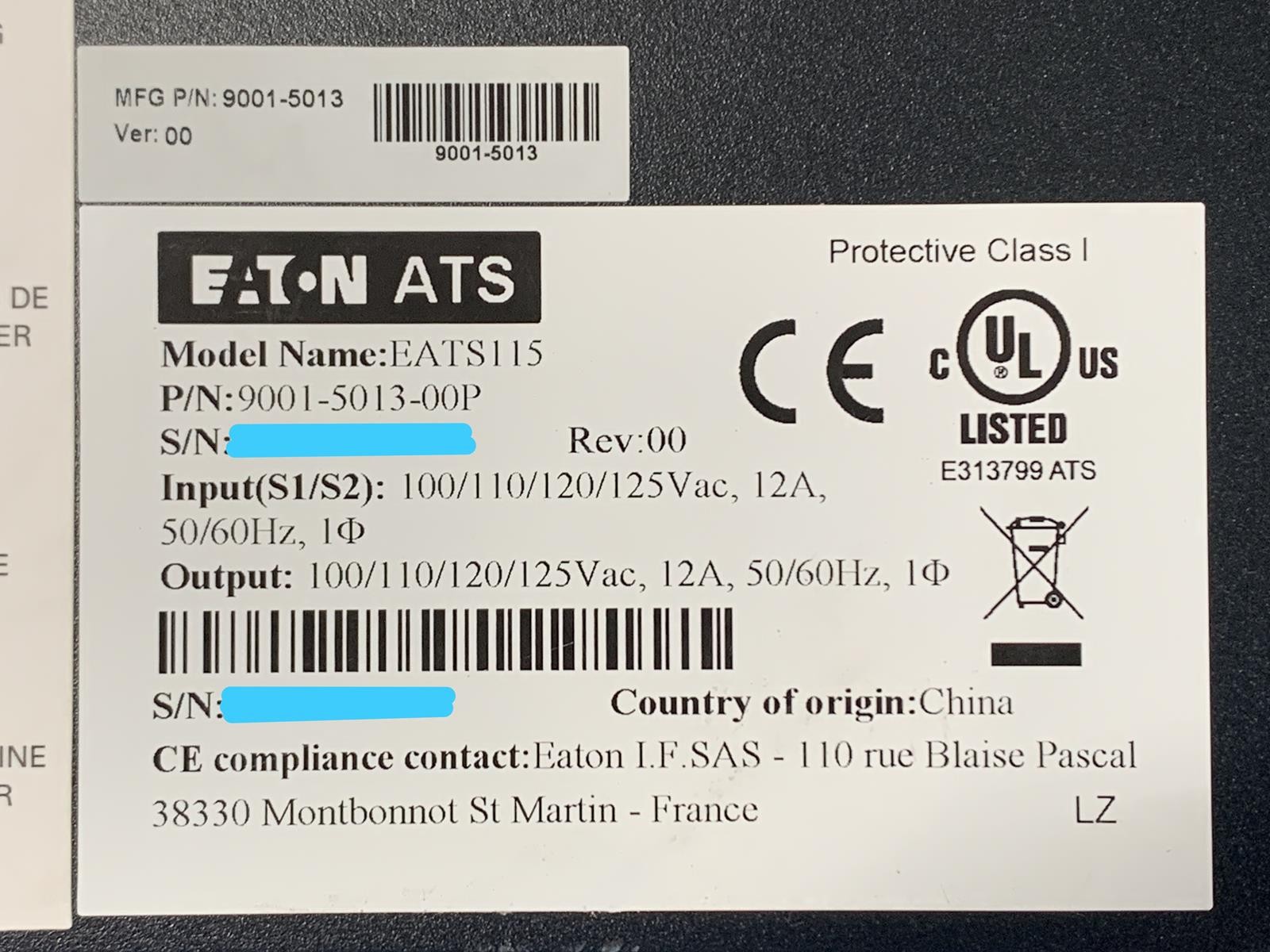 Eaton EATS115 120V 12A Single-Phase 10-Outlet PDU W/ Rack Ears 9001-5013-00P
