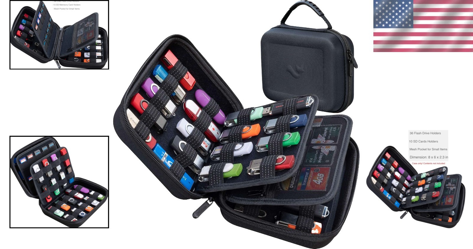 USB and SD Card Storage Holder with Mesh Pocket – Large Capacity