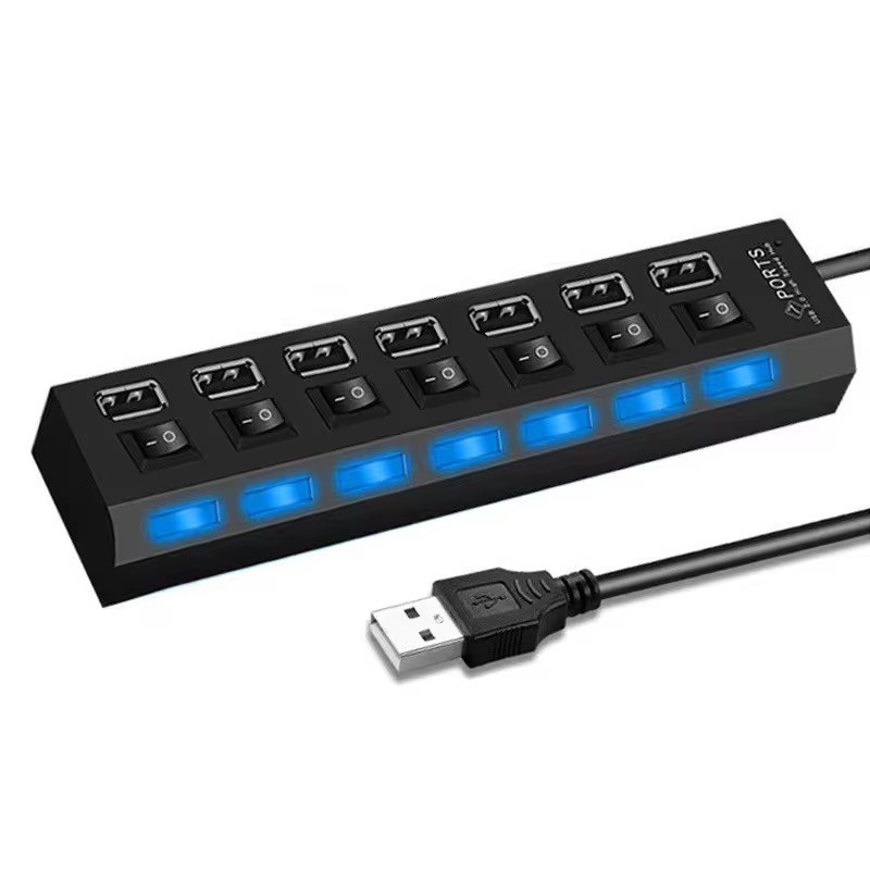 USB Hub 7 Port On/Off Switch High Speed Splitter AC Adapter Cable PC Laptop Lot