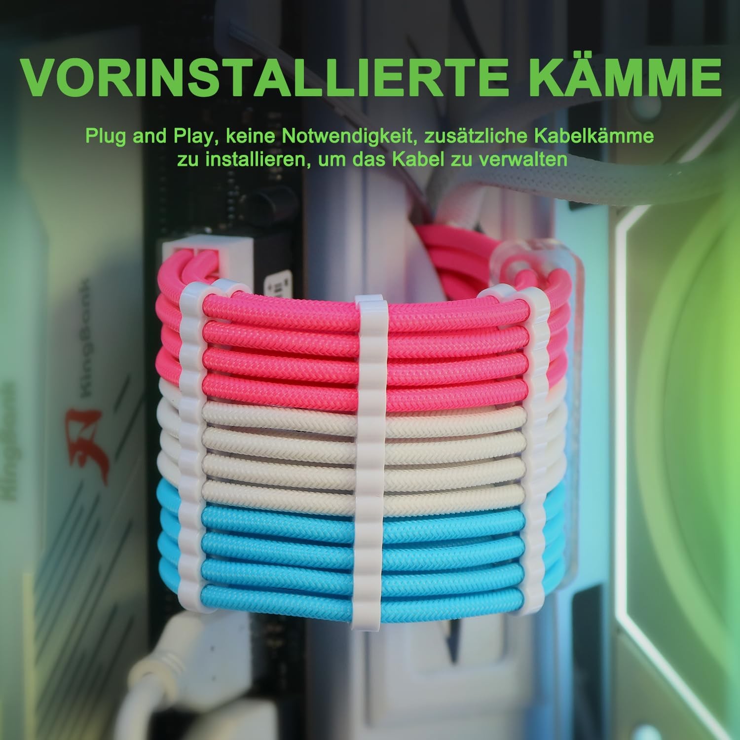 Pink/Blue/White 30cm Sleeved PSU Cable Extension Kit 16AWG with Pre-Bent Design