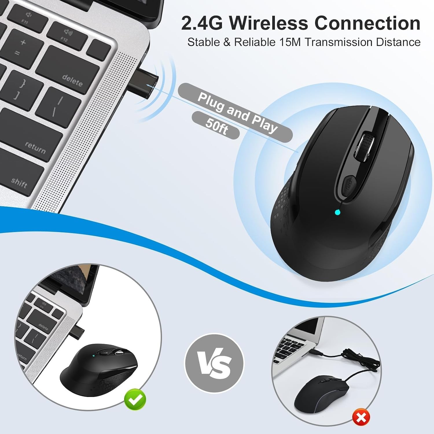 USB C Wireless Mouse, Type C Silent Mouse for MacBook Air/Pro, 2.4G Cordless Com