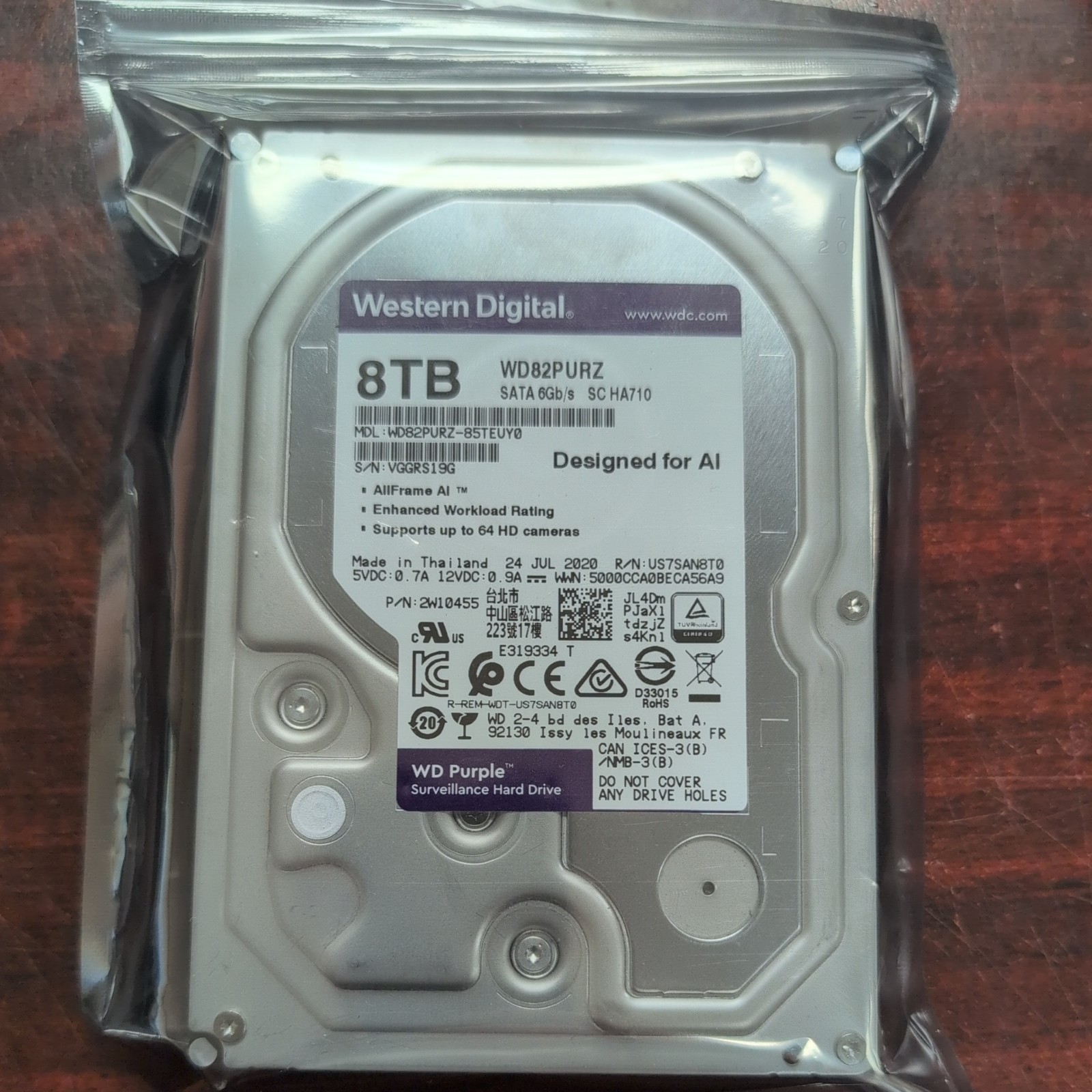 WD Purple 8TB 3.5″ Surveillance HDD SC HA710 / WD82PURX – Jul 24 2020