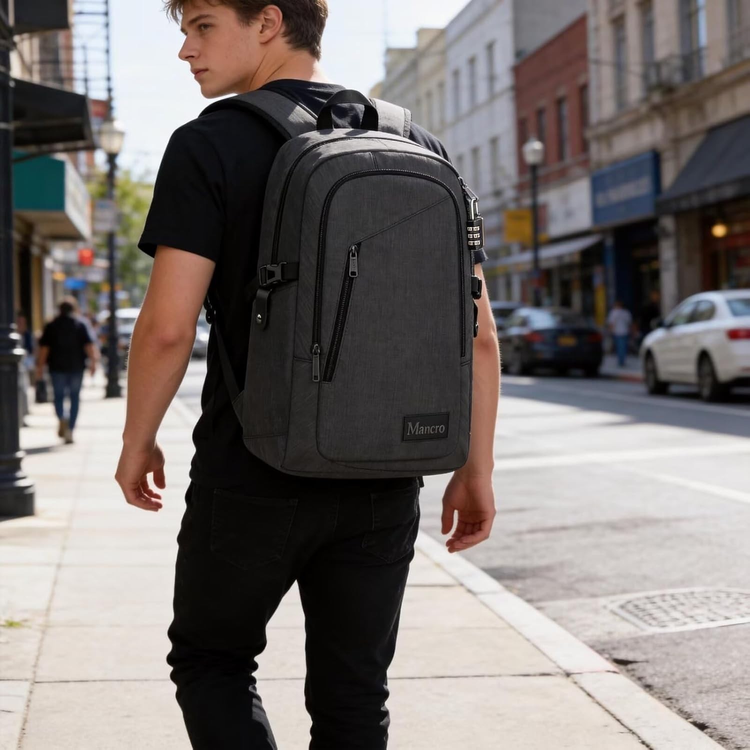 Mancro Business Laptop Backpack Anti Theft Slim Bag Fits 15.6″ Laptop Black NEW