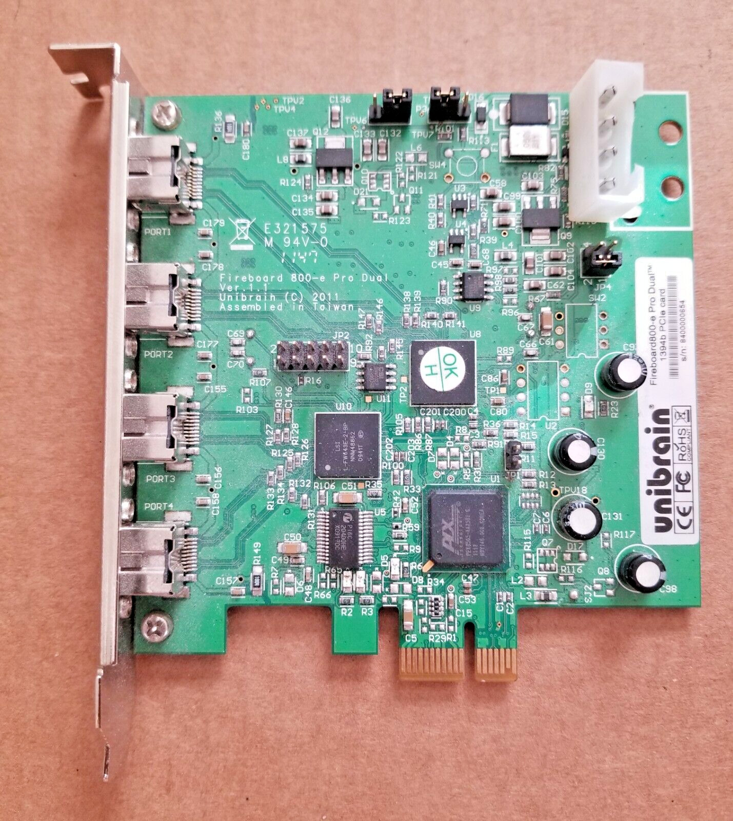 Unibrain Fireboard800-E Pro Dual 1394B PCle Card Adapter Board 4 Port For Buyer