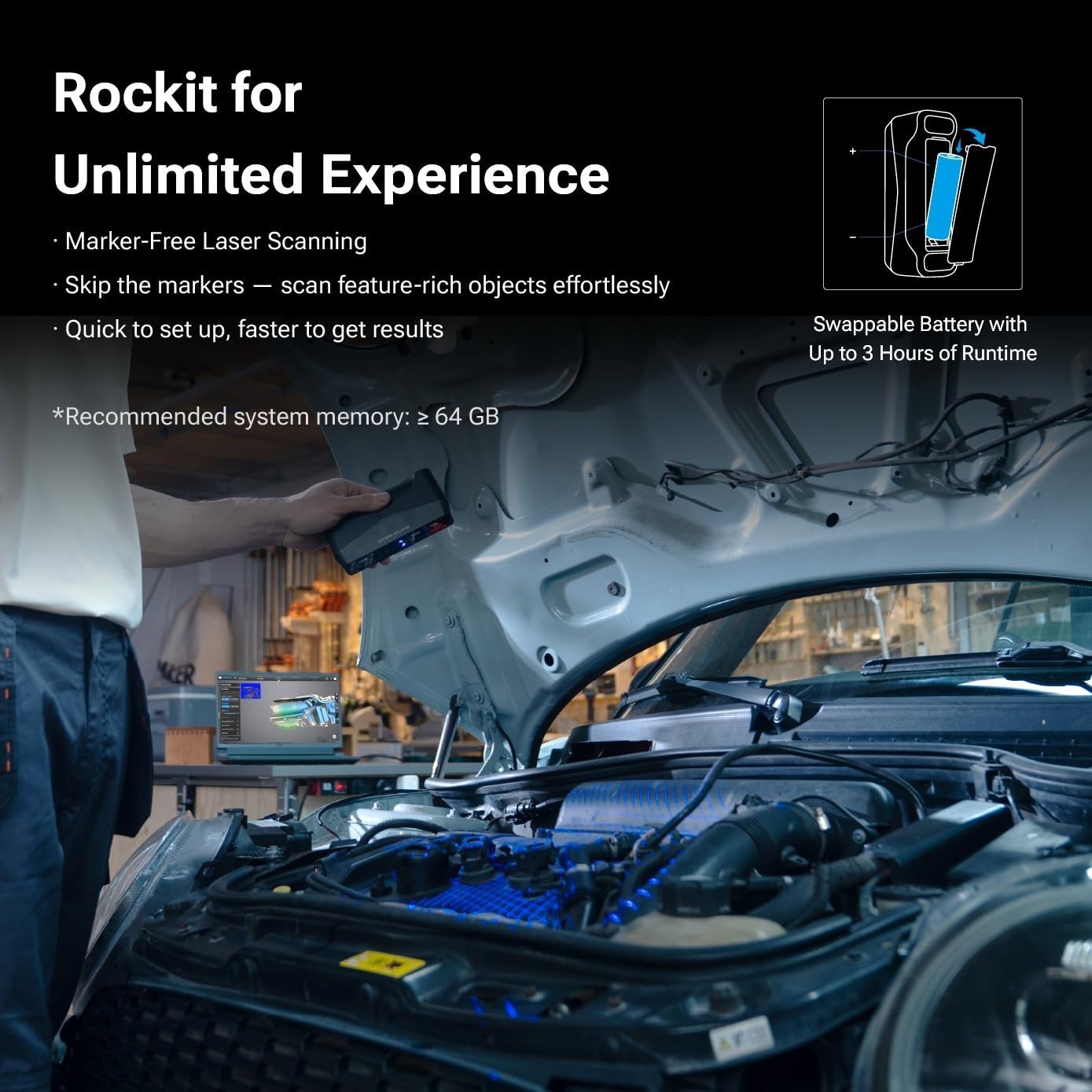 Shining3D Einstar Rockit Wireless Handheld Laser 3D Scanner w/ Scanning SW &MORE