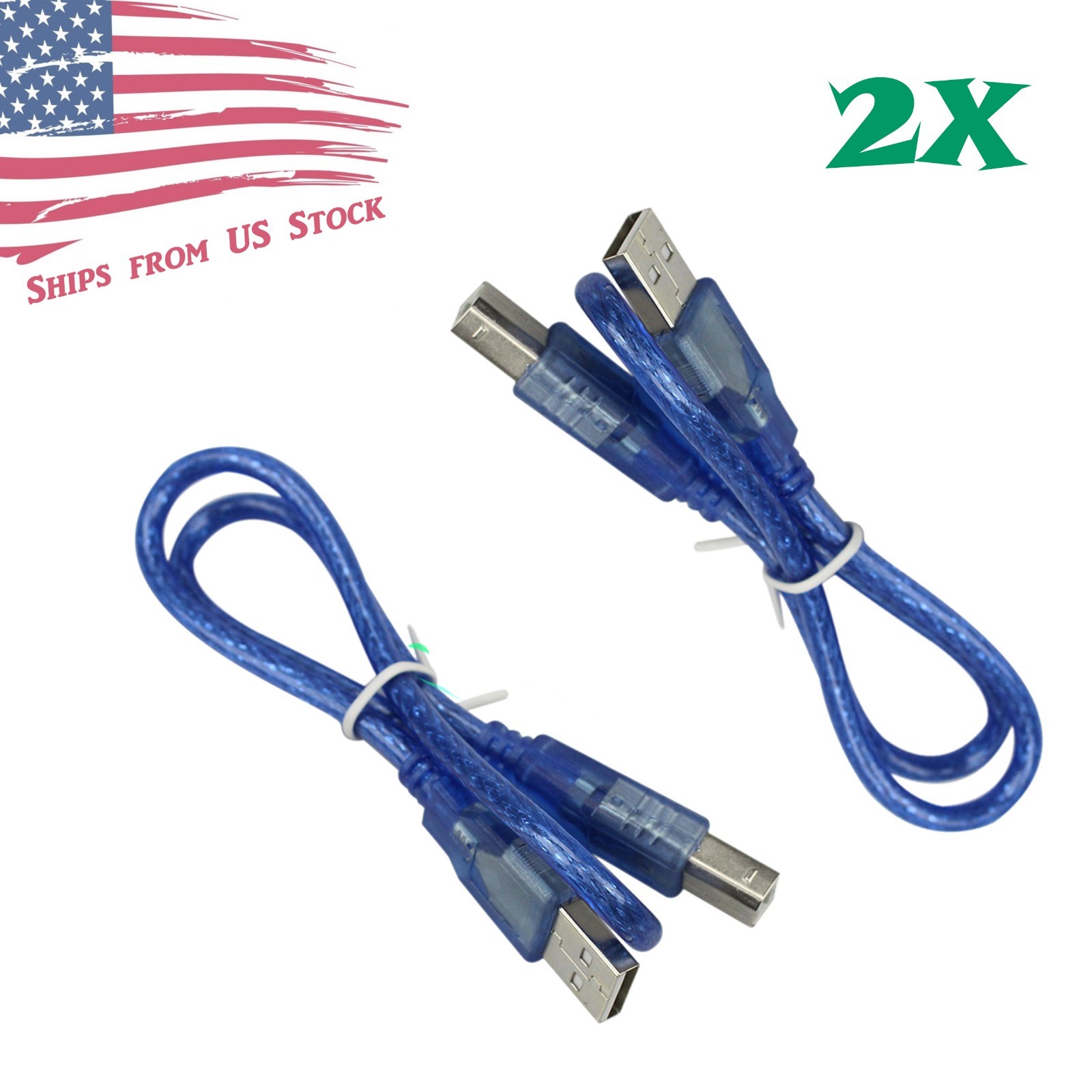 2Pcs 1 FT (30CM) USB 2.0 Cable Type A to B Male for Arduino Uno and MEGA2560
