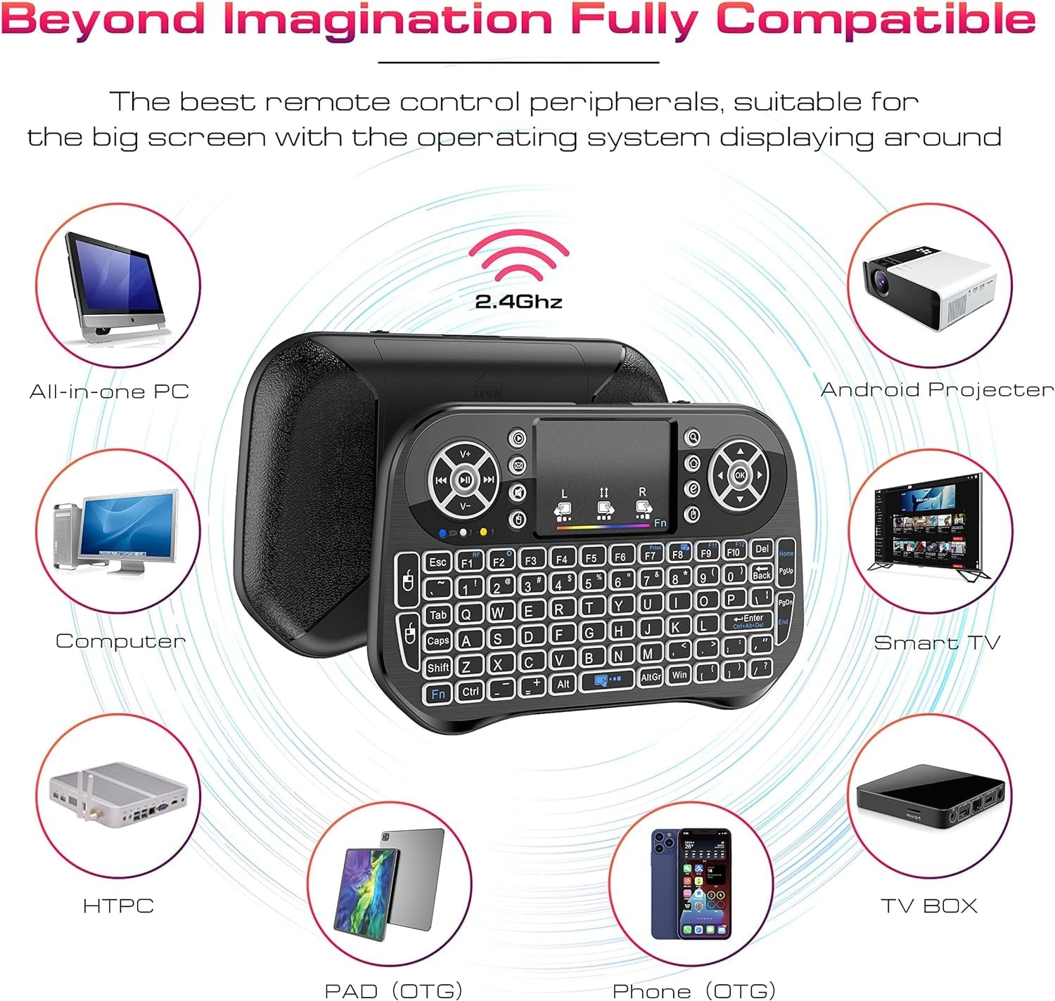 Mini Wireless Keyboard RGB Backlit Touchpad 2.4GHz Rechargeable