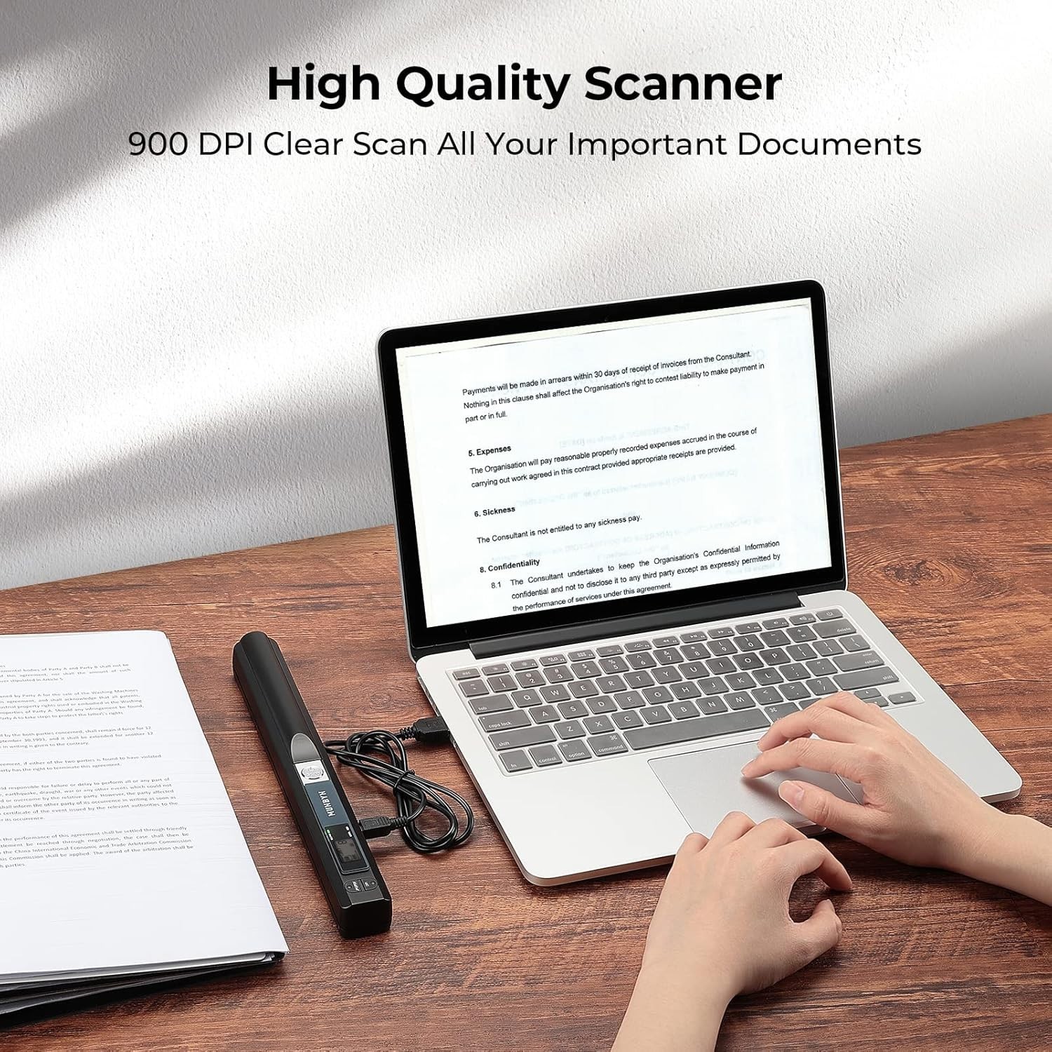 Effortless Scanning: 900 DPI Portable Scanner for Photos & Documents, Black