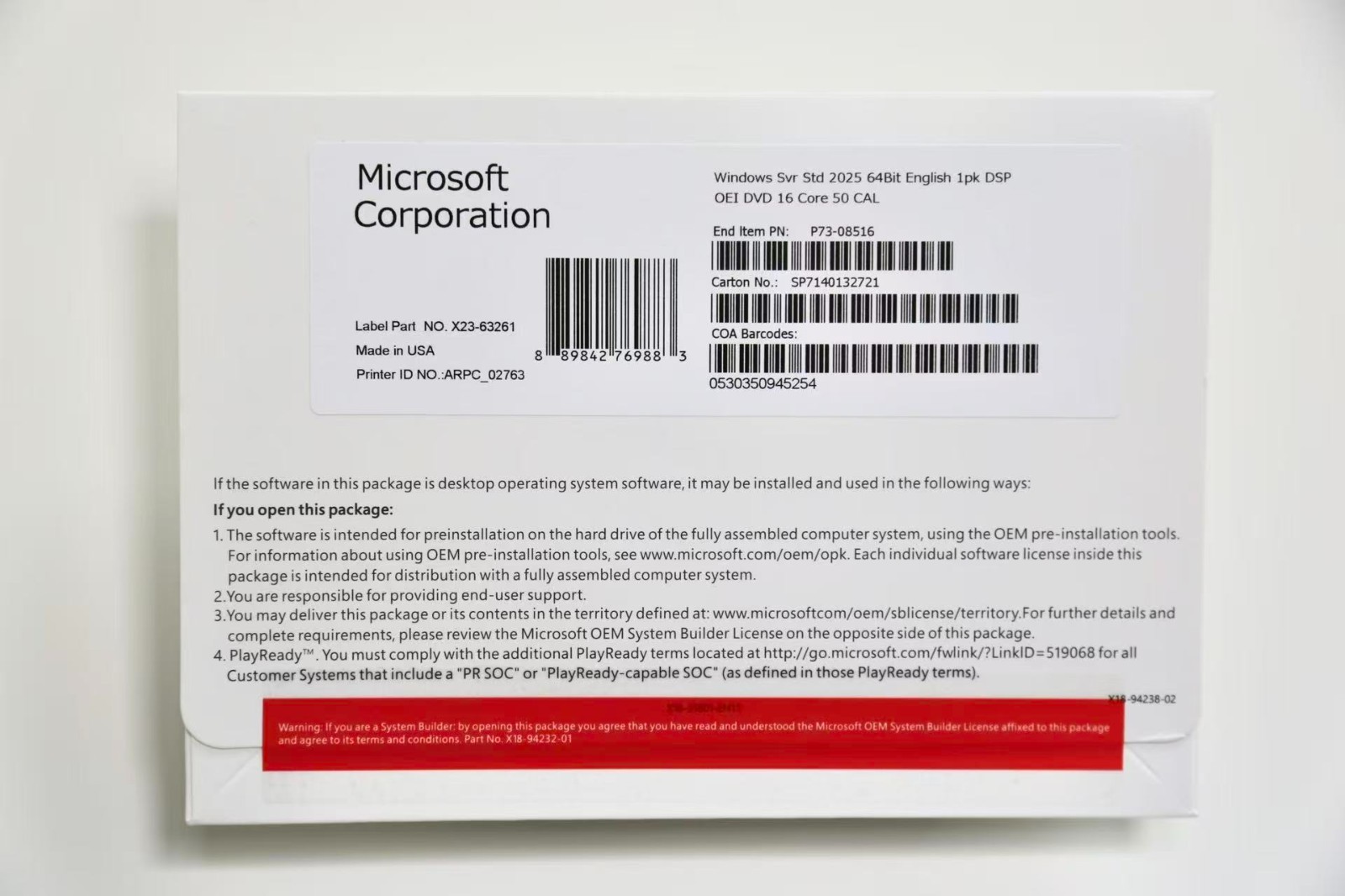 Win Server 2019,2022,2025Standard – New Sealed DVD and Product Key