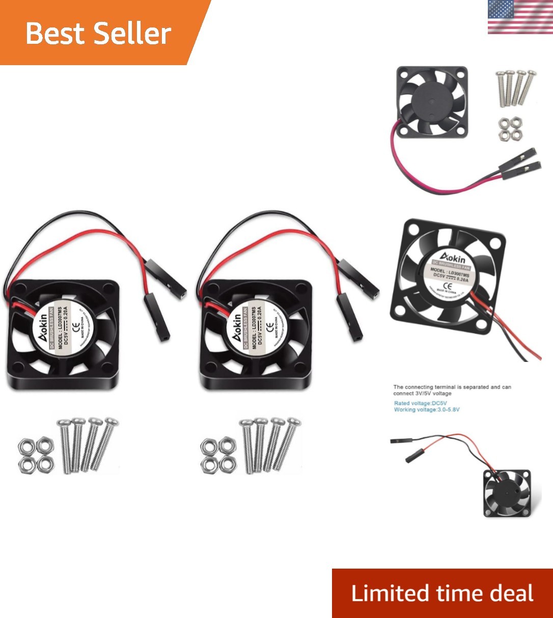 Dual 30MM Brushless Fans for Raspberry Pi – Whisper-Quiet and Durable Design