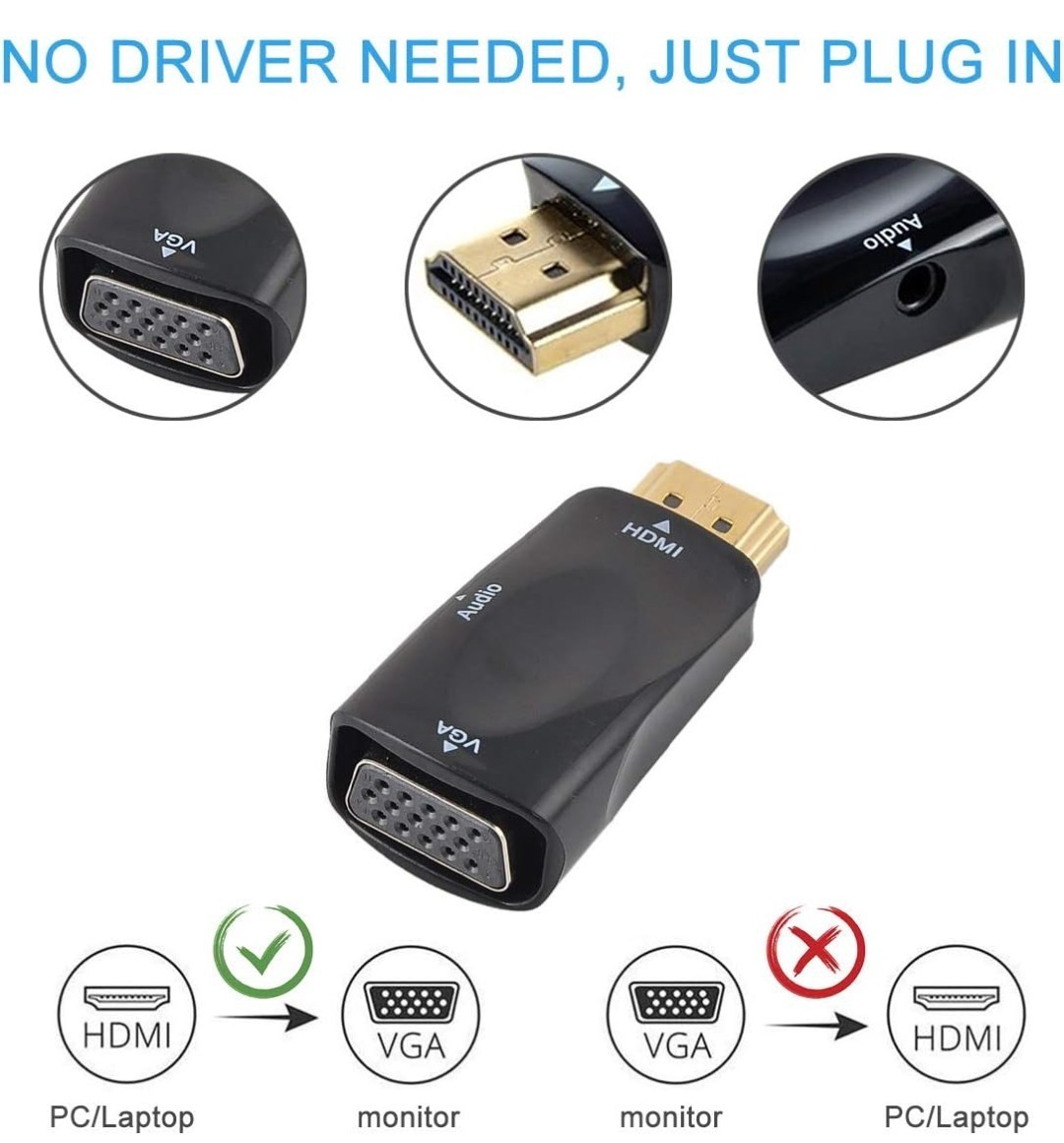 Guamar HDMI to VGA Adapter Converter with 3.5mm Audio Jack Cable for Black