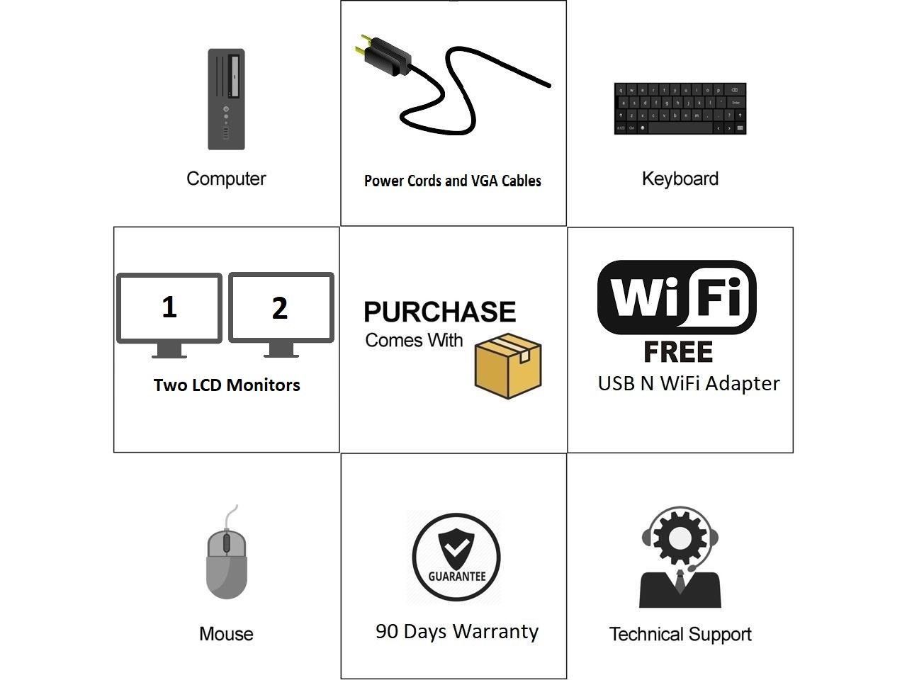 hp Desktop PC Computer Dual Core 8GB DUAL 22 LCD Monitor WIFI Windows 10 Pro