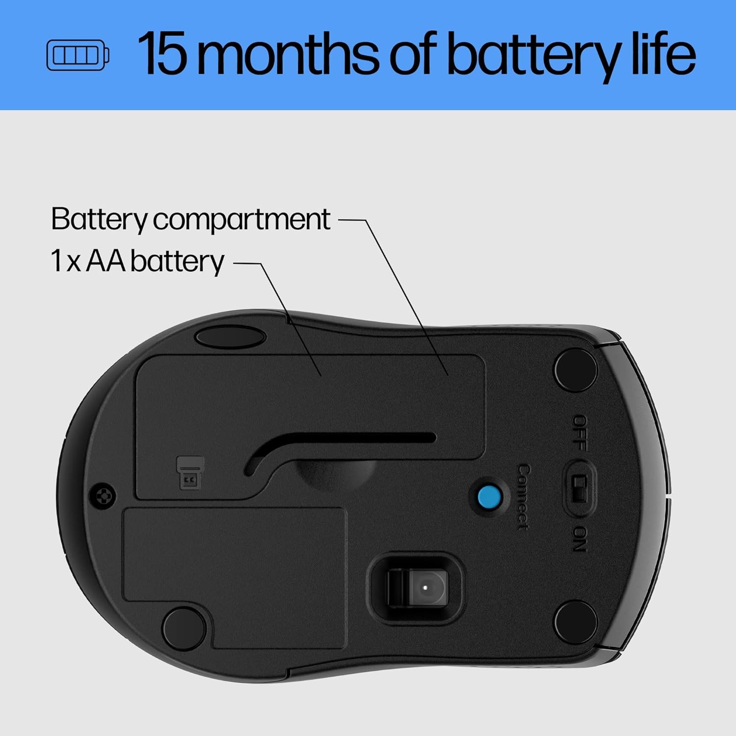 HP X3000 G3 Wireless Mouse 1600 DPI 15-Month Battery for Wins PC/Laptop, Mac